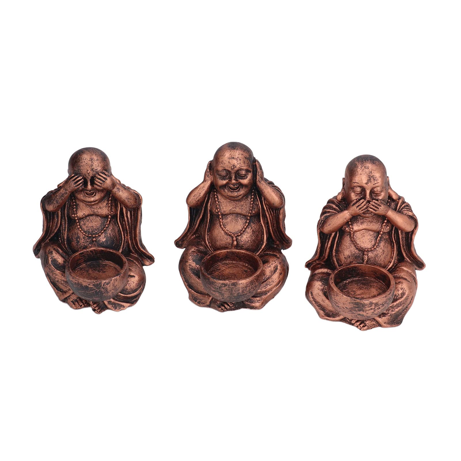 3-Piece Copper Resin Buddha Statue Candle Holders for Pillar Candles - Elegant Home Decor & Meditation Room Centerpiece - Perfect for Yoga Studios, Spa Relaxation & Zen Interior Design