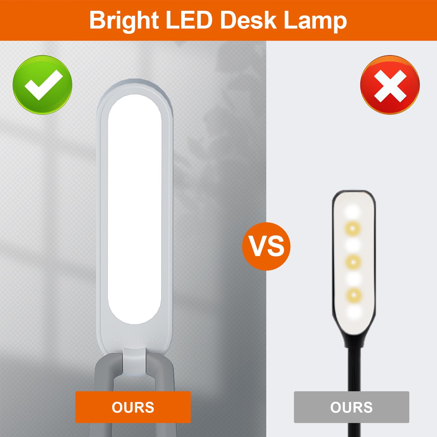 Rechargeable LED Desk Lamp with 3 Brightness Levels - Foldable & Portable Wireless Reading Light for Office, Home, Study - Battery Operated Small Desk Lamp with LED Light Strip (White) | Perfect for Night Reading, Remote Work & Dorm Use