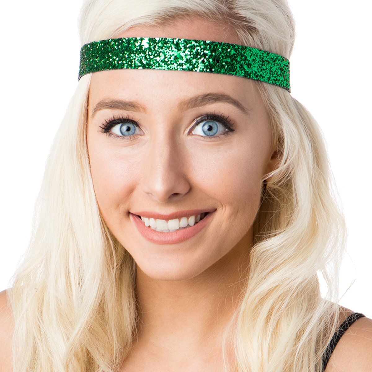 Adjustable No-Slip Sparkly Bling Headbands 4-Pack for Women, Girls & Teens | PETITE Size | Mixed Glitter Green | Perfect for Sports, Workouts, School & Everyday Fashion