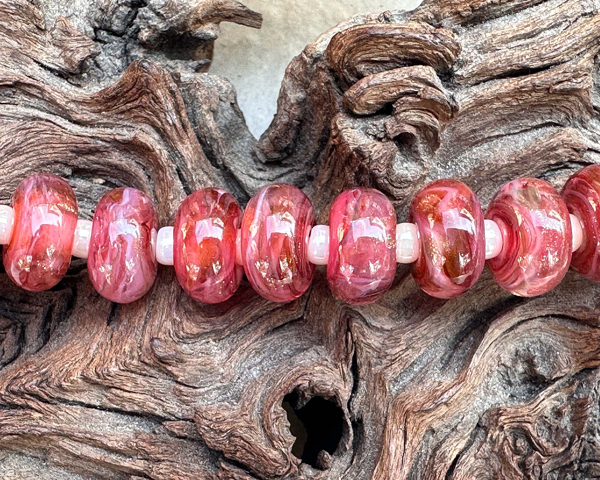15 Dark Pink Glimmer Swirl Lampwork Glass Beads Set for Jewelry Making - DIY Bracelets, Necklaces & Craft Projects (SRA Certified)