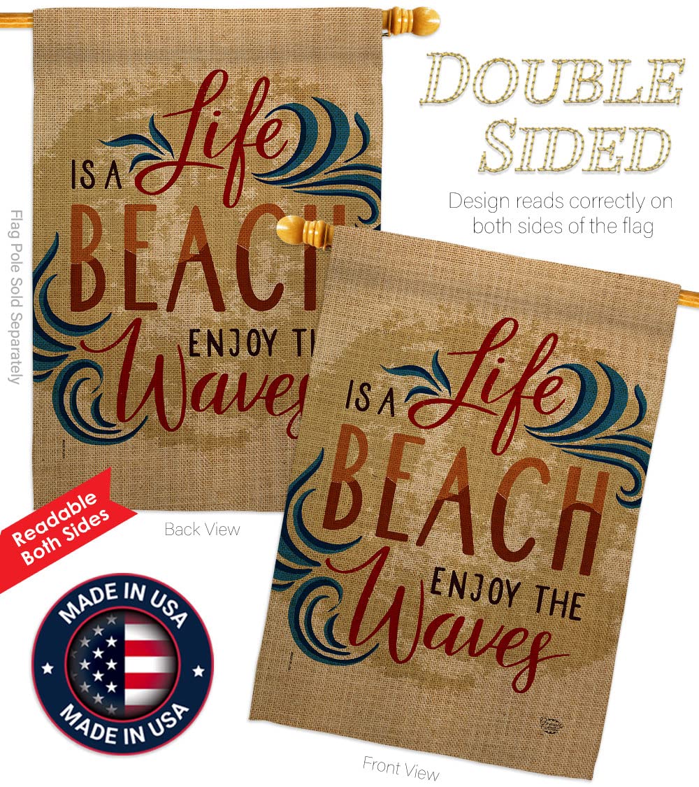 Double-Sided Coastal Garden House Flag Kit - Tropical Sea Shells & Ocean Sand Design, Thick Fabric Outdoor Summer Decor, Made in USA | Perfect for Beach-Themed Yards, Porch Decorations & Coastal Home Gifts