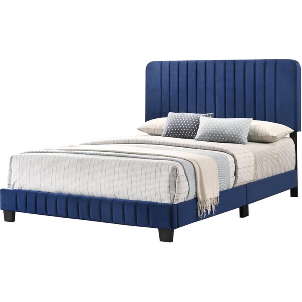Glory Furniture Lodi Navy Blue Velvet Upholstered Full Size Bed Frame - Luxurious Bedroom Furniture for Master & Guest Rooms