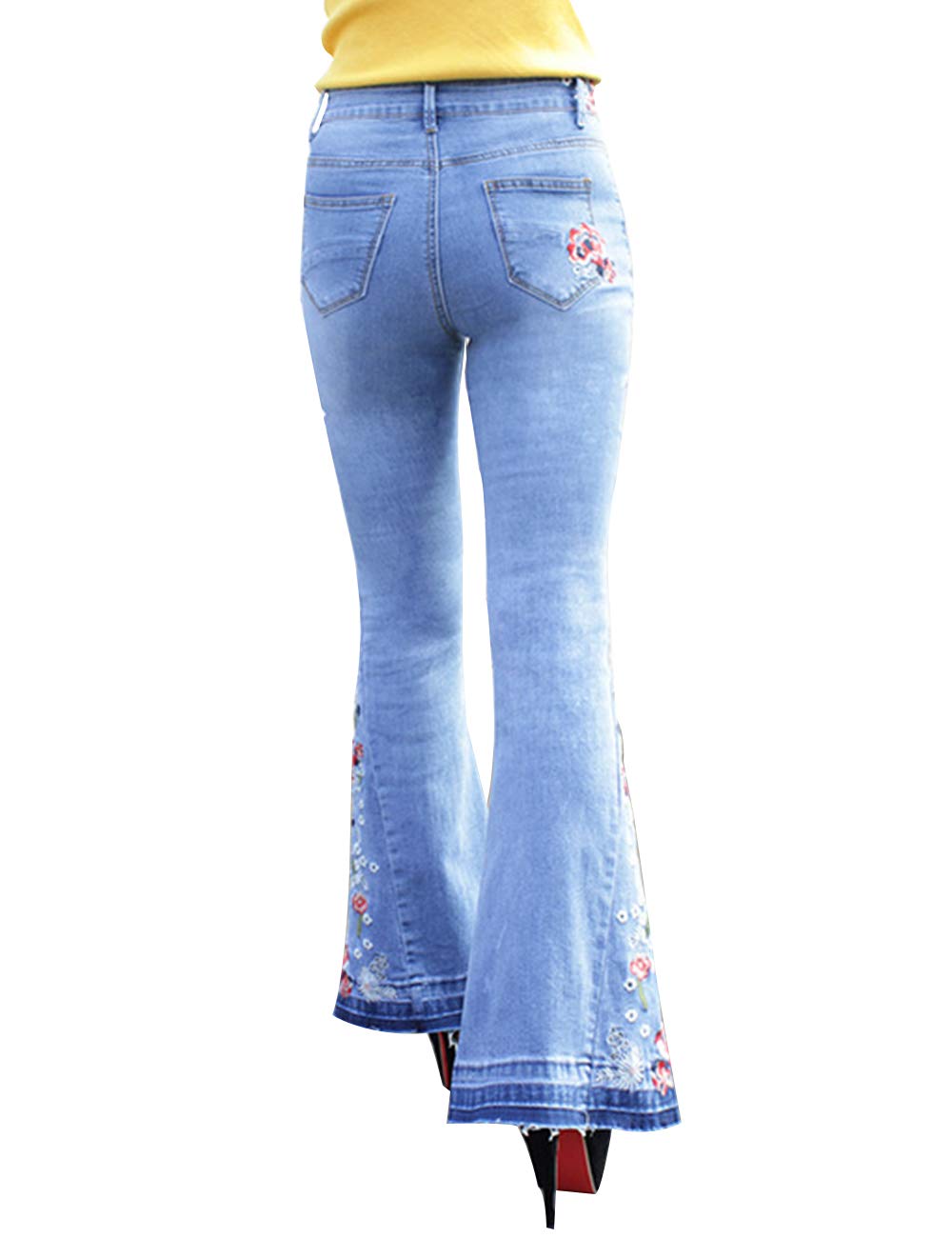 Women's Embroidered Bell Bottom Jeans - Stretchy Flared Wide Leg Denim Pants for Casual & Boho Style | Perfect for Music Festivals, Date Nights & 70s Retro Outfits