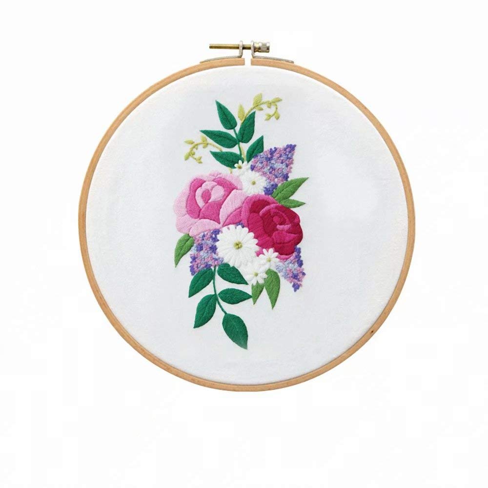 Beginner Embroidery Kit with Flowers & Plants Cross Stitch Needlepoint Set - DIY Starter Kit for Home Decor, Wall Art & Gift Giving