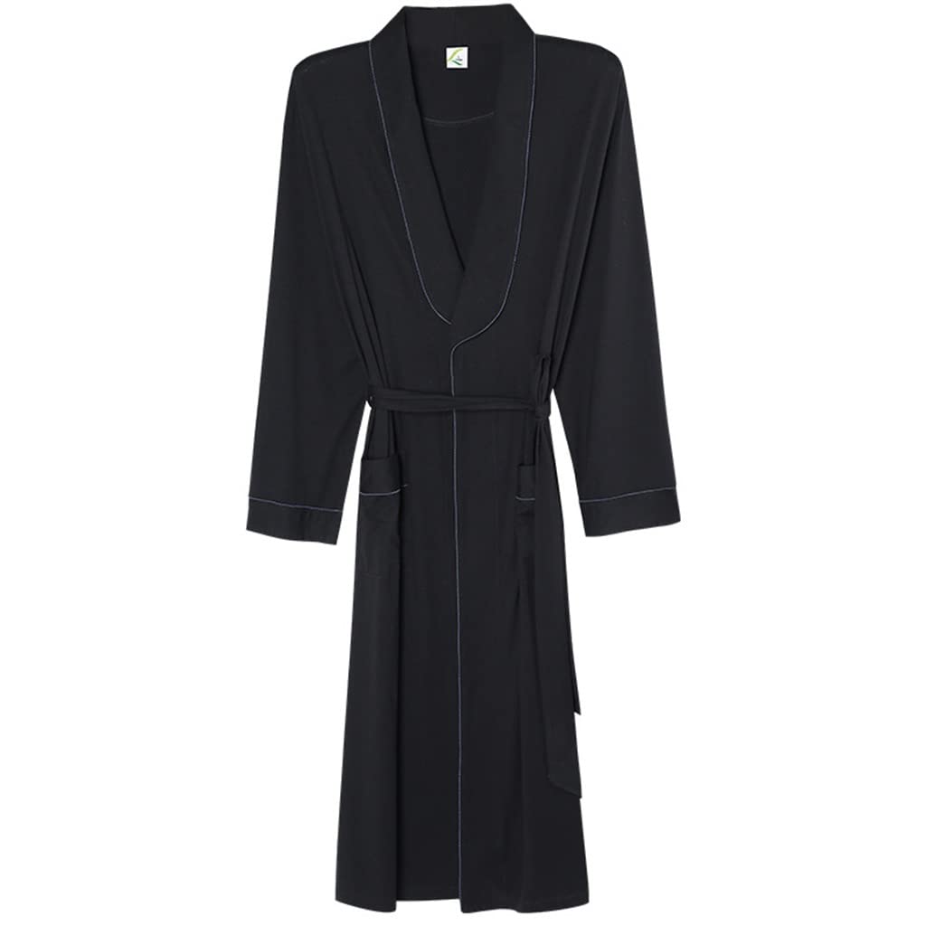 Men's Long Warm Bathrobe - Soft Kimono Pajama Sleepwear for Winter, XXL Black - Perfect for Spa, Lounge & Home Relaxation
