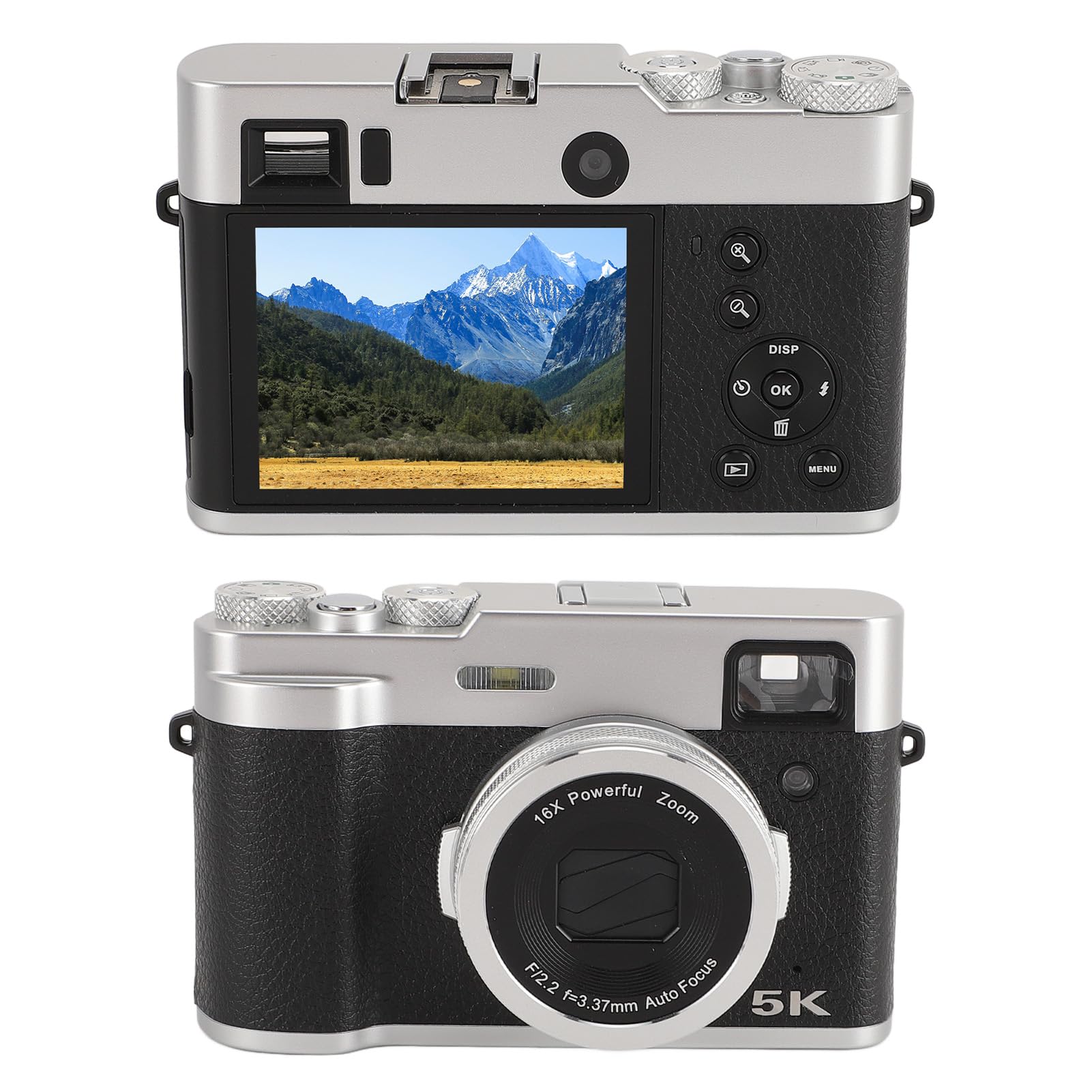 5K Digital Camera for Vlogging - 48MP Dual Front & Rear Lens, 16X Digital Zoom, Anti-Shake & Auto Focus, Compact Travel Camera with Rotating Buttons (Black) - Perfect for YouTube, Travel Photography & Outdoor Adventures