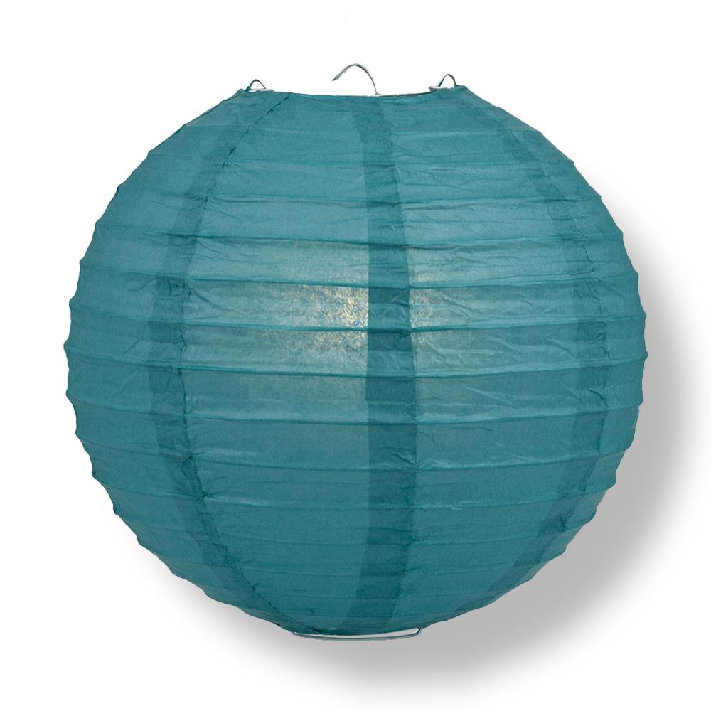 10 Tahiti Teal Round Paper Lanterns with Even Ribbing - Chinese Style Hanging Decor for Weddings, Parties & Home Decoration | Perfect for Indoor & Outdoor Events, Asian-Themed Celebrations