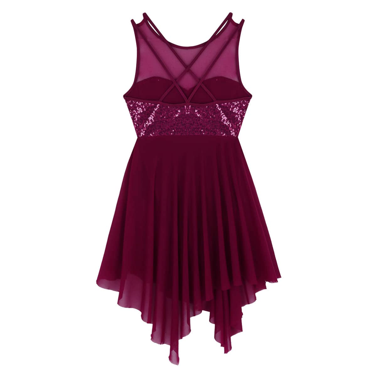 Women's Shiny Sleeveless Lyrical Ballet Dance Dress - Criss Cross Leotard Bodysuit for Performances & Recitals