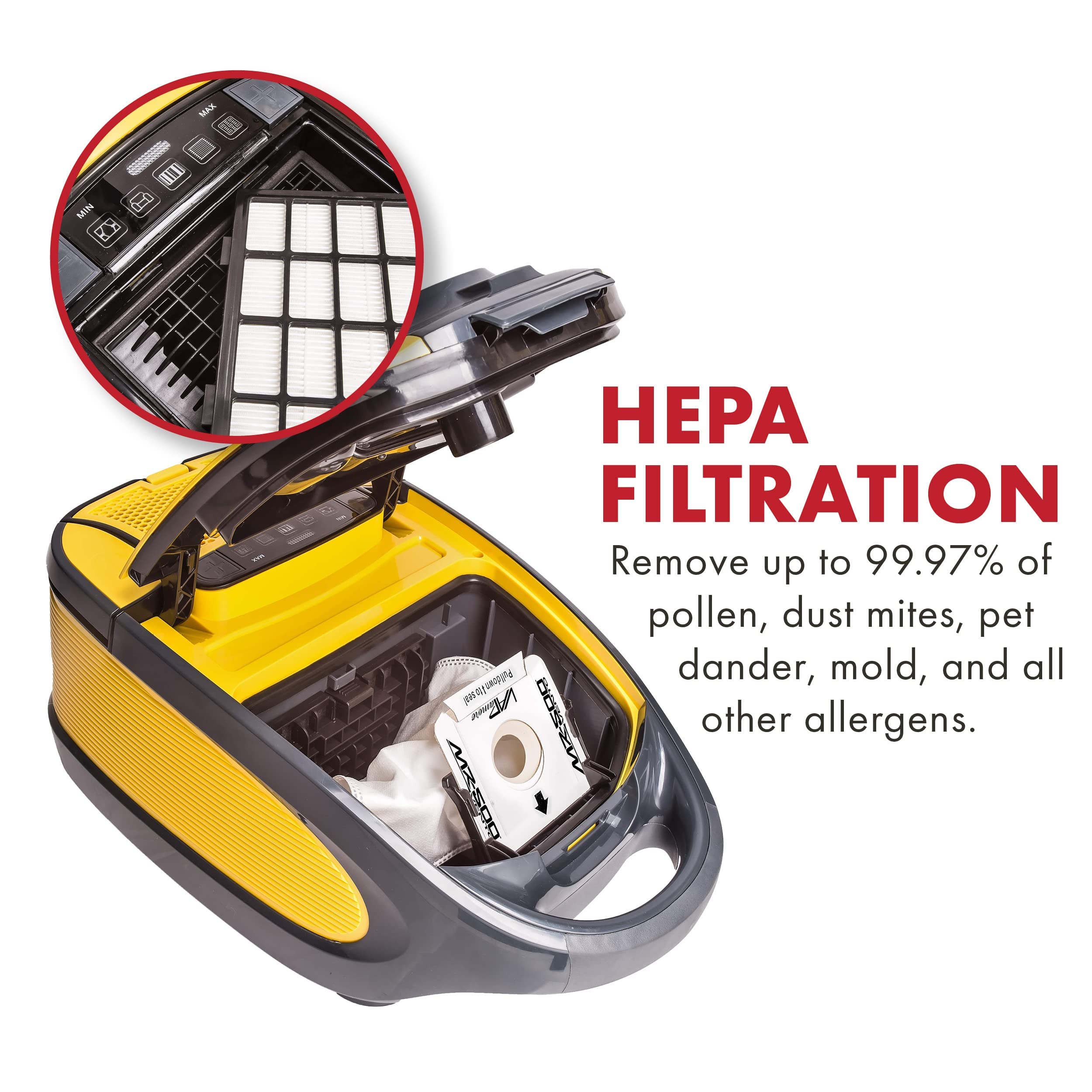 Vapamore MR-500 Vento Professional Canister Vacuum Cleaner with HEPA Filtration & Pet Hair Tools - Multi-Surface Cleaning for Carpets, Hard Floors & Upholstery - Perfect for Home, Office & Pet Owners