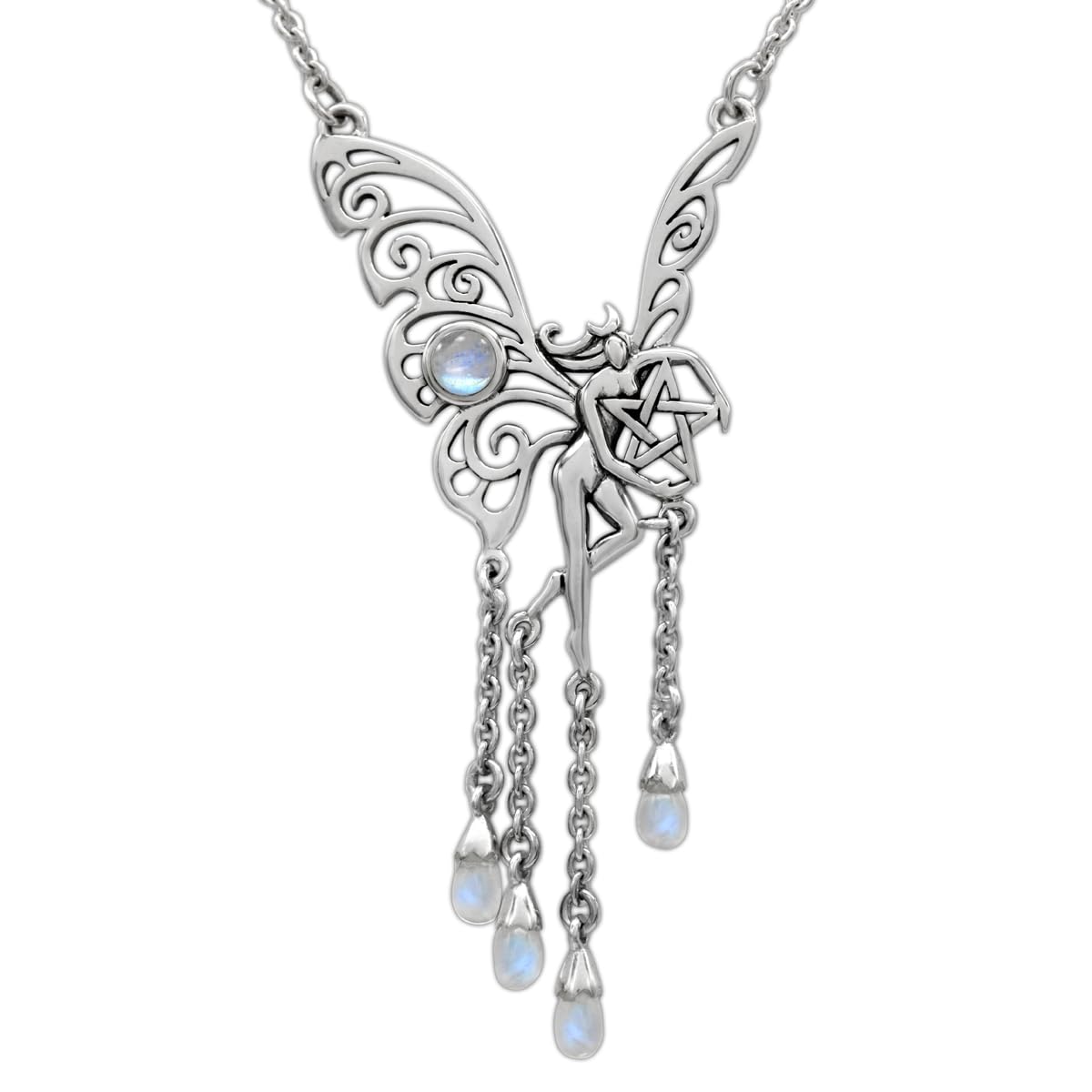 Dryad Design Sterling Silver Dancing Fairy Necklace with Rainbow Moonstone - Elegant Bohemian Jewelry for Women, Perfect for Parties, Weddings & Everyday Wear