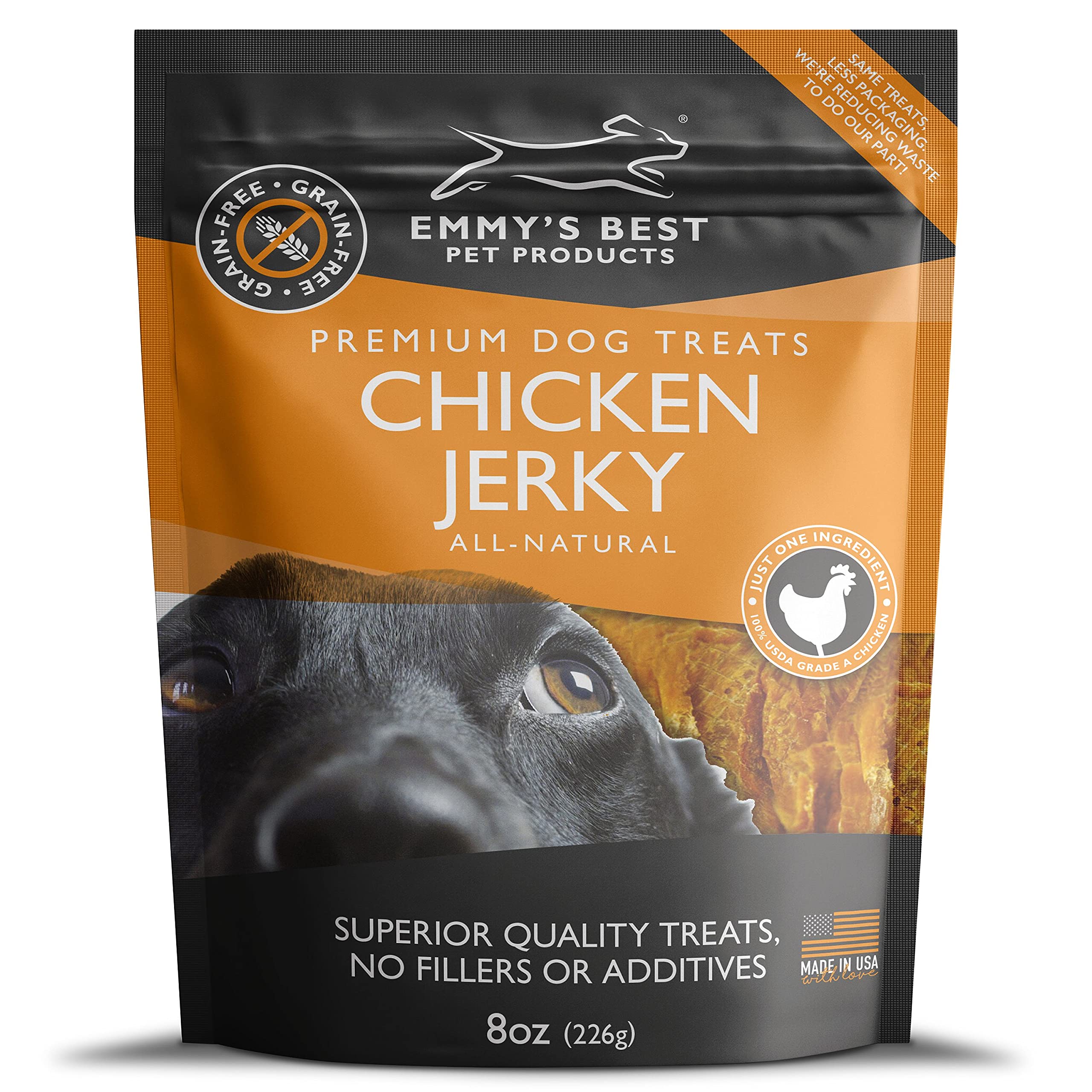 Premium All-Natural Chicken Jerky Dog Treats Made in USA - No Fillers, Additives or Preservatives | Grain-Free, High-Protein Snacks for Training & Rewarding Dogs (Packaging May Vary)