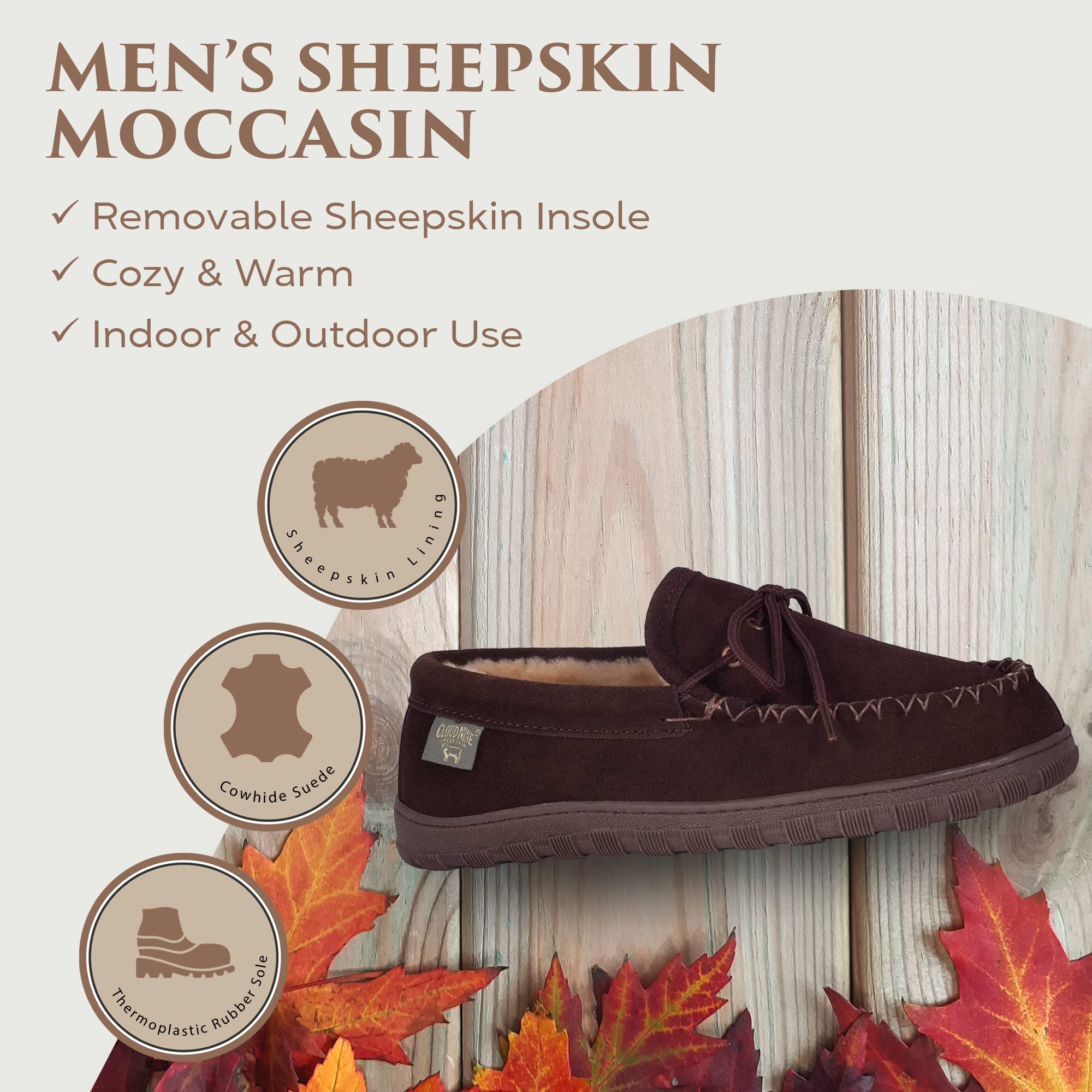 Men's Sheepskin Lined Moccasin Slippers - Soft Indoor/Outdoor Slip-On House Shoes for Comfort & Warmth - Perfect for Home, Office, and Winter Relaxation