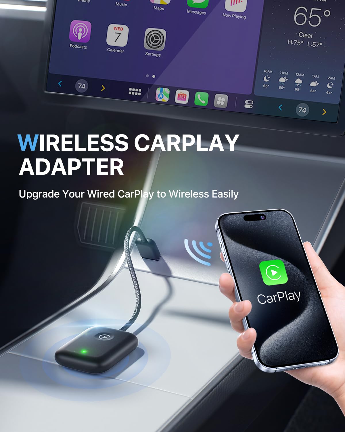2024 Wireless CarPlay Adapter for iPhone - Upgrade Wired to Wireless CarPlay, Plug & Play Dongle with Fast Response & Stable Connection (Black) | Perfect for Commuting, Road Trips & Hands-Free Driving