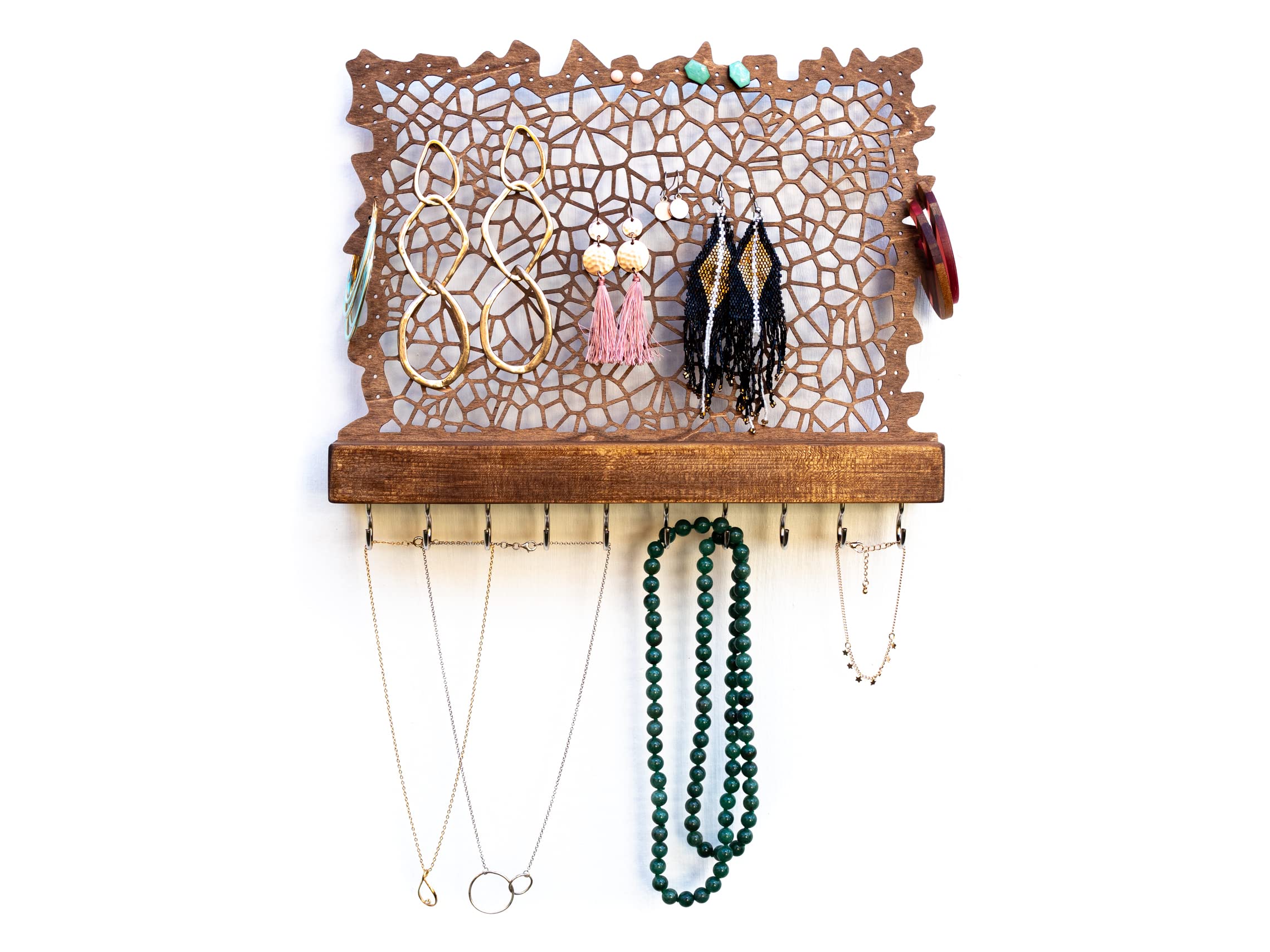 Wall Mounted Jewelry Organizer - Hanging Display Stand for Necklaces, Bracelets, Earrings & Studs - Perfect for Bedroom, Closet & Boutique Store Organization