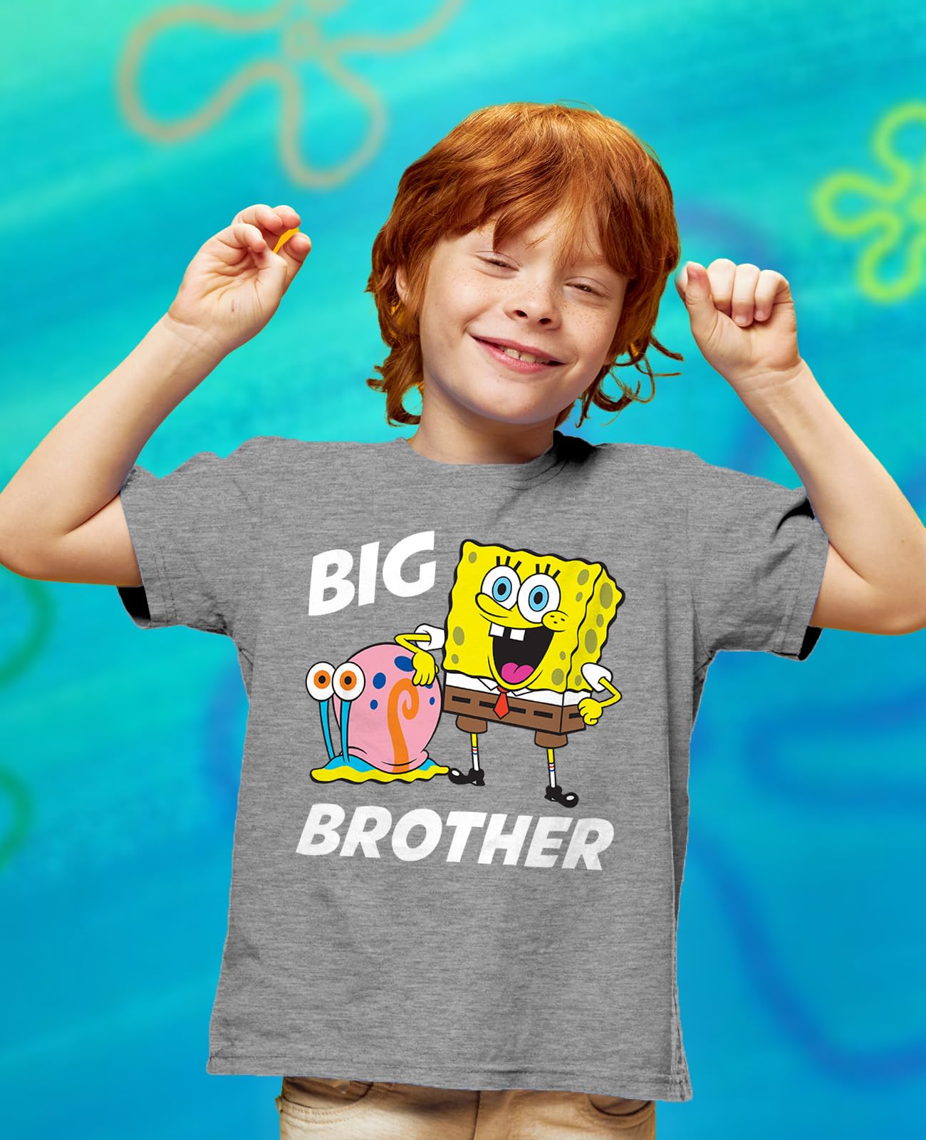 Tstars - Spongebob and Gary Big Brother Funny Toddler Kids T-Shirt | Cute Cartoon Character Tee for Boys & Girls | Perfect for Playdates, Birthday Parties & Family Outings