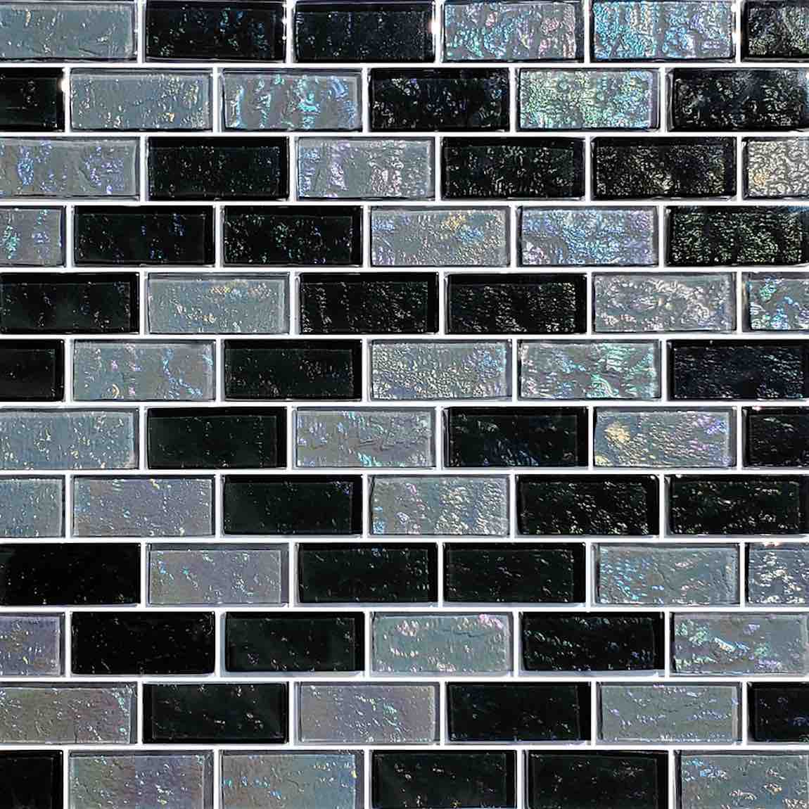 Iridescent Clear Glass Pool Tiles 1x2 Inch - Dark Blend Mosaic for Swimming Pools, Spas & Backsplashes - Waterproof & Durable Bathroom & Kitchen Wall Decor