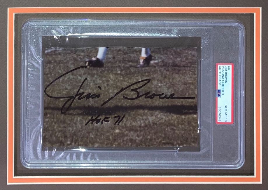 Jim Brown Autographed Framed Cleveland Browns HOF 71 Cut Signature - PSA/DNA Certified Gem MT 10 - Perfect for Sports Memorabilia Collectors & Man Cave Decor