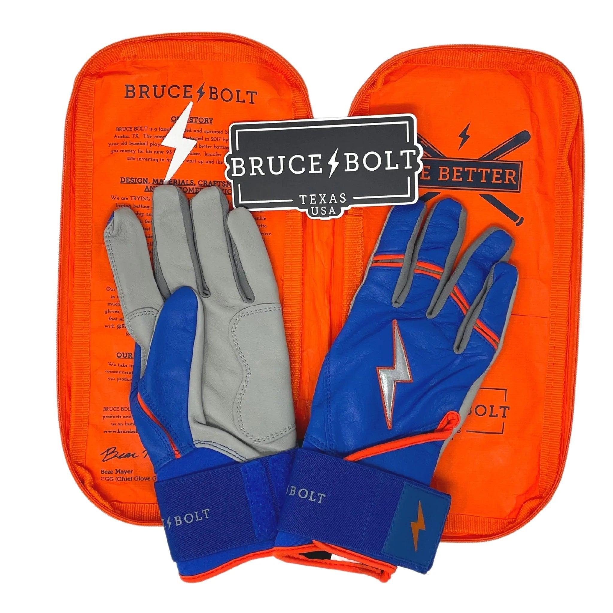 Bruce Bolt PREMIUM PRO NIMMO Long Cuff Batting Gloves - Mets Blue | High-Performance Baseball Gloves for Hitting & Fielding | Perfect for MLB Training, Games & Practice