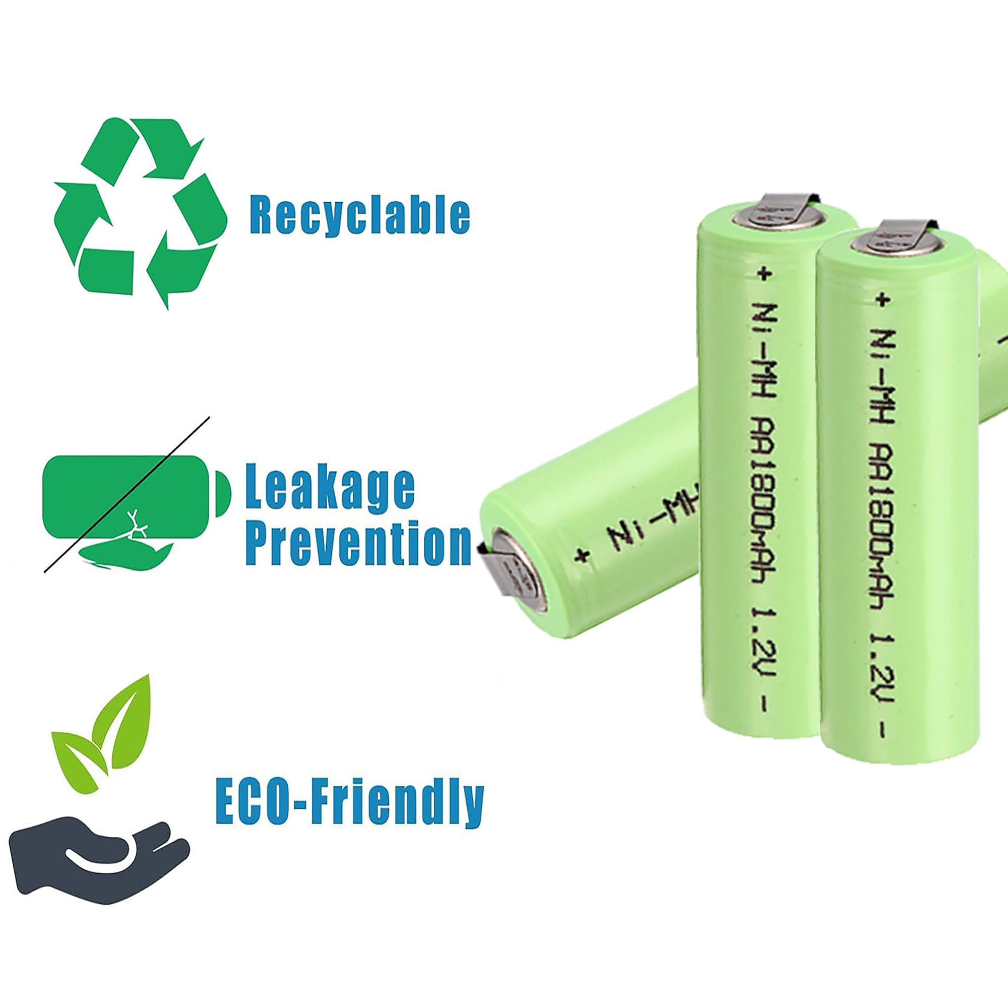 Ni-MH Rechargeable AA Batteries 1.2V 1800mAh with Solder Tabs - 4 Pack | Pre-Charged Double A Batteries for Solar Lights, Police Scanners, Flashlights | Ideal for Outdoor, Emergency & DIY Electronics Use