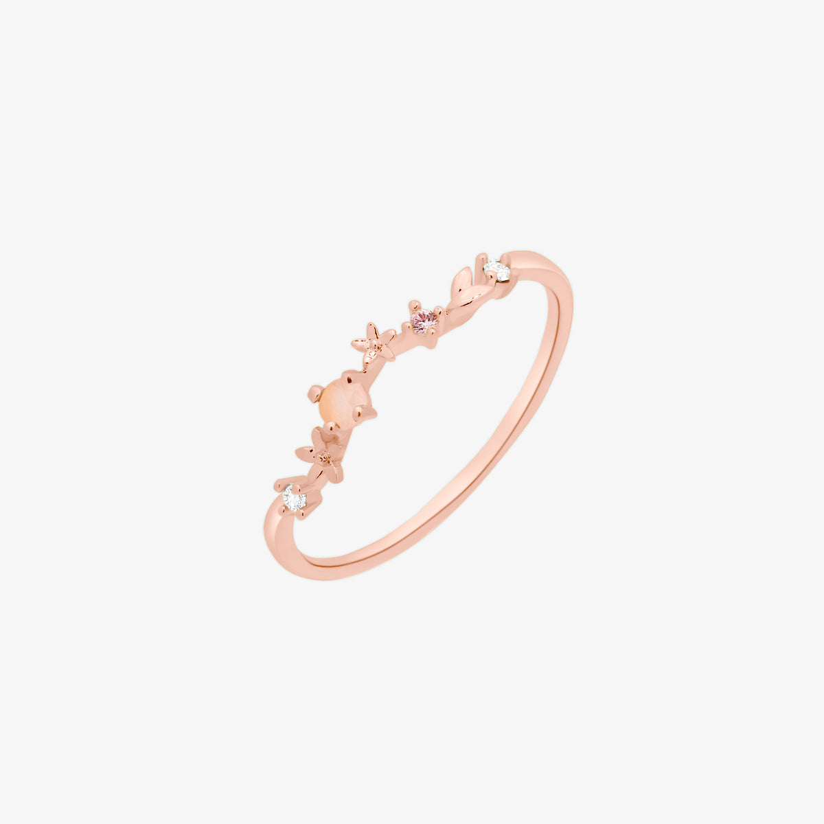 Rose Quartz Laurel Ring for Women - Elegant Healing Crystal Jewelry for Meditation, Yoga & Spiritual Gifts