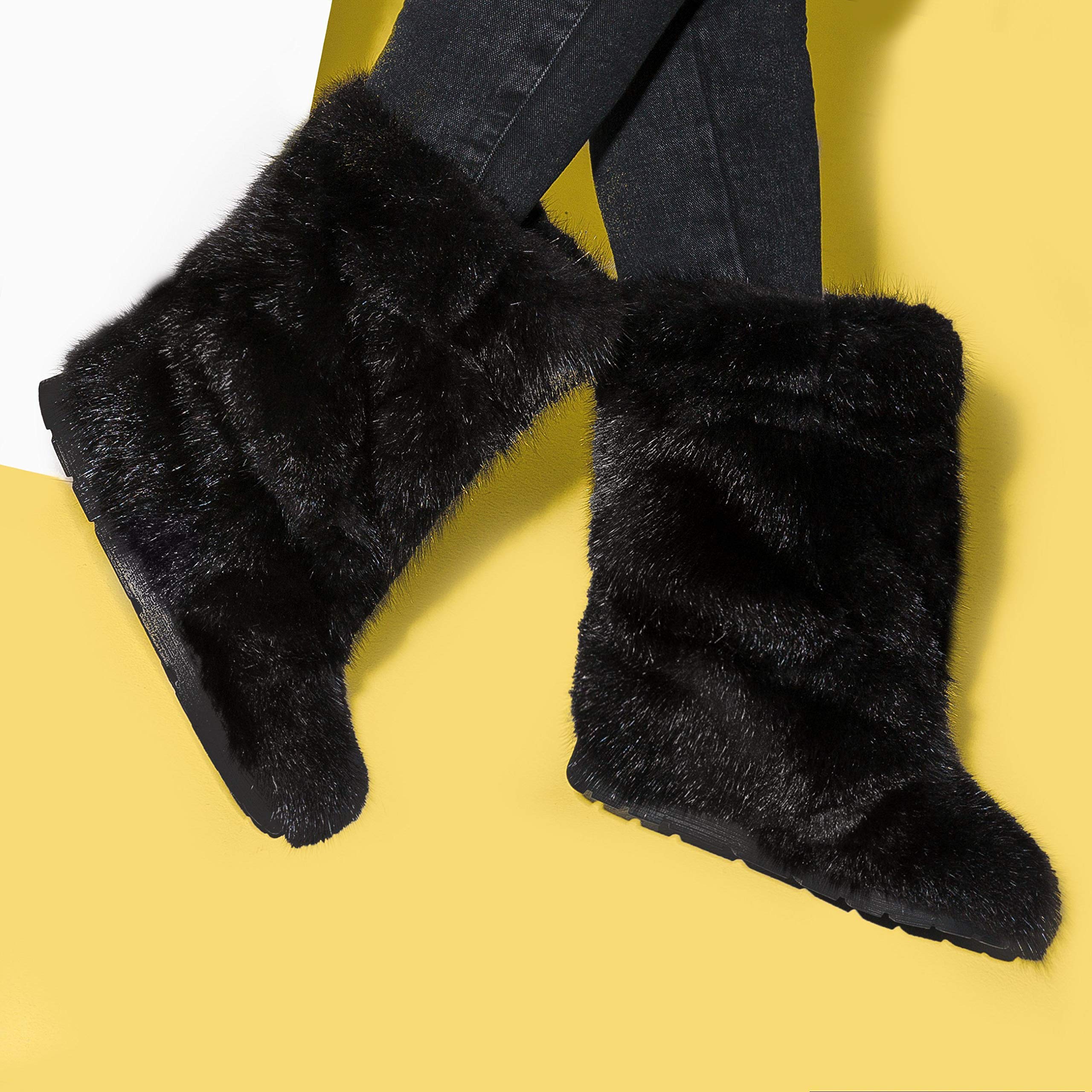 Women's Black/Brown Muskrat Fur Boots - Warm Mink Mukluks, Yeti Style Winter Snow Boots with Long Furry Design | Perfect for Arctic Weather, Eskimo Fashion & Extreme Cold Conditions