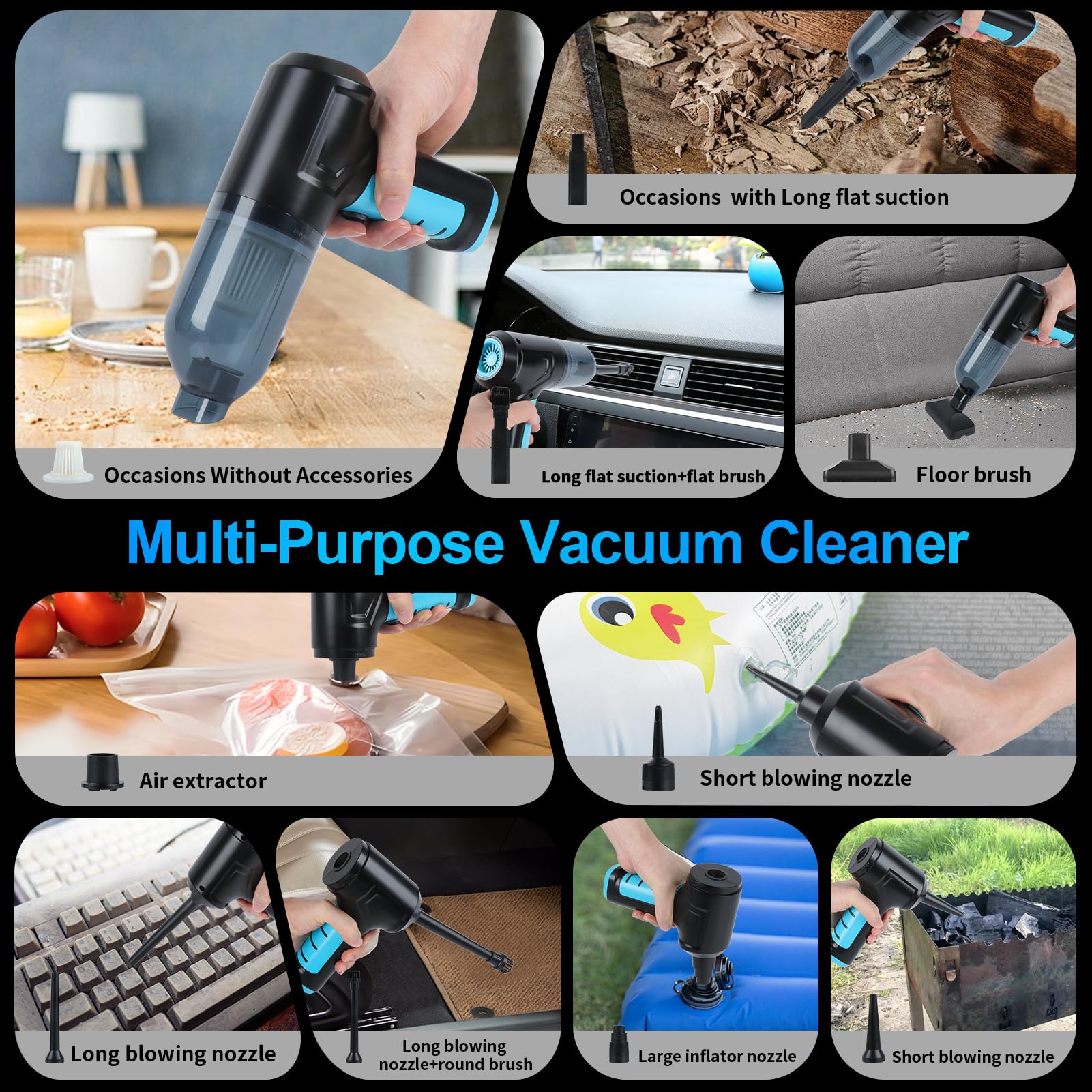 Cordless Car Vacuum 16000PA, 120W Handheld for Car & Home Cleaning