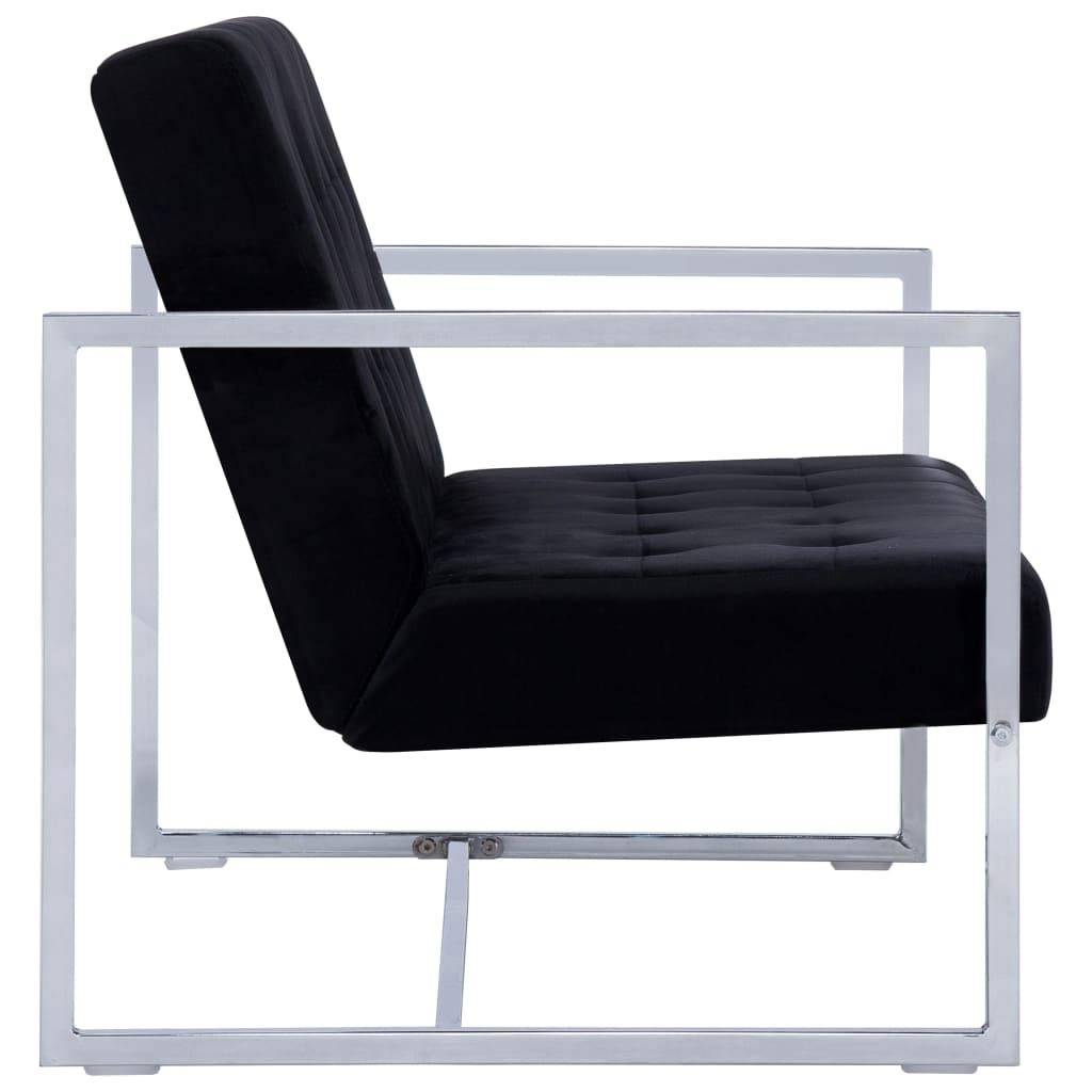 2-Seater Sofa with Armrests - Black Chrome & Velvet Upholstery - Modern Living Room, Apartment or Office Furniture - Perfect for Small Spaces, Lounging & Entertaining Guests