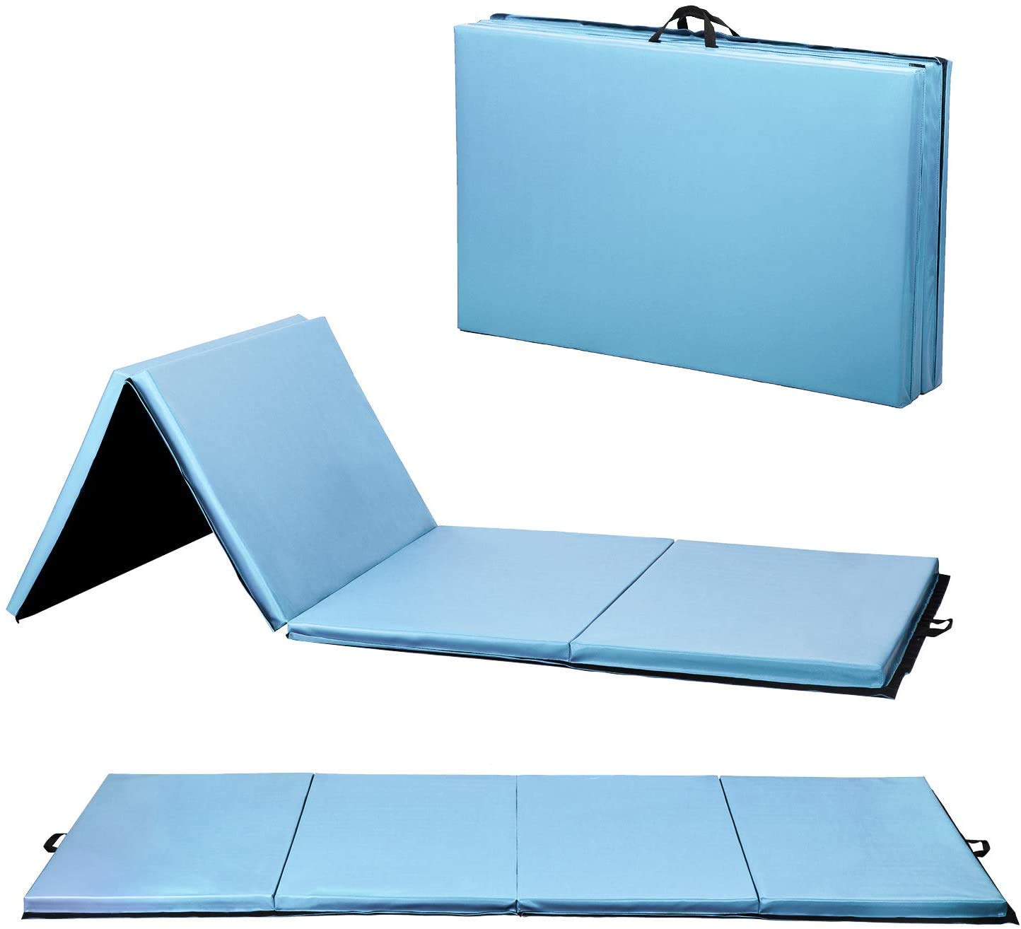 4'x8'x2' Thick Foldable Gymnastics Mat - Waterproof Exercise Gym Mat with Handle for Yoga, Pilates, Stretching & Martial Arts | Home Workout Equipment for Aerobics, Tumbling & Fitness Training