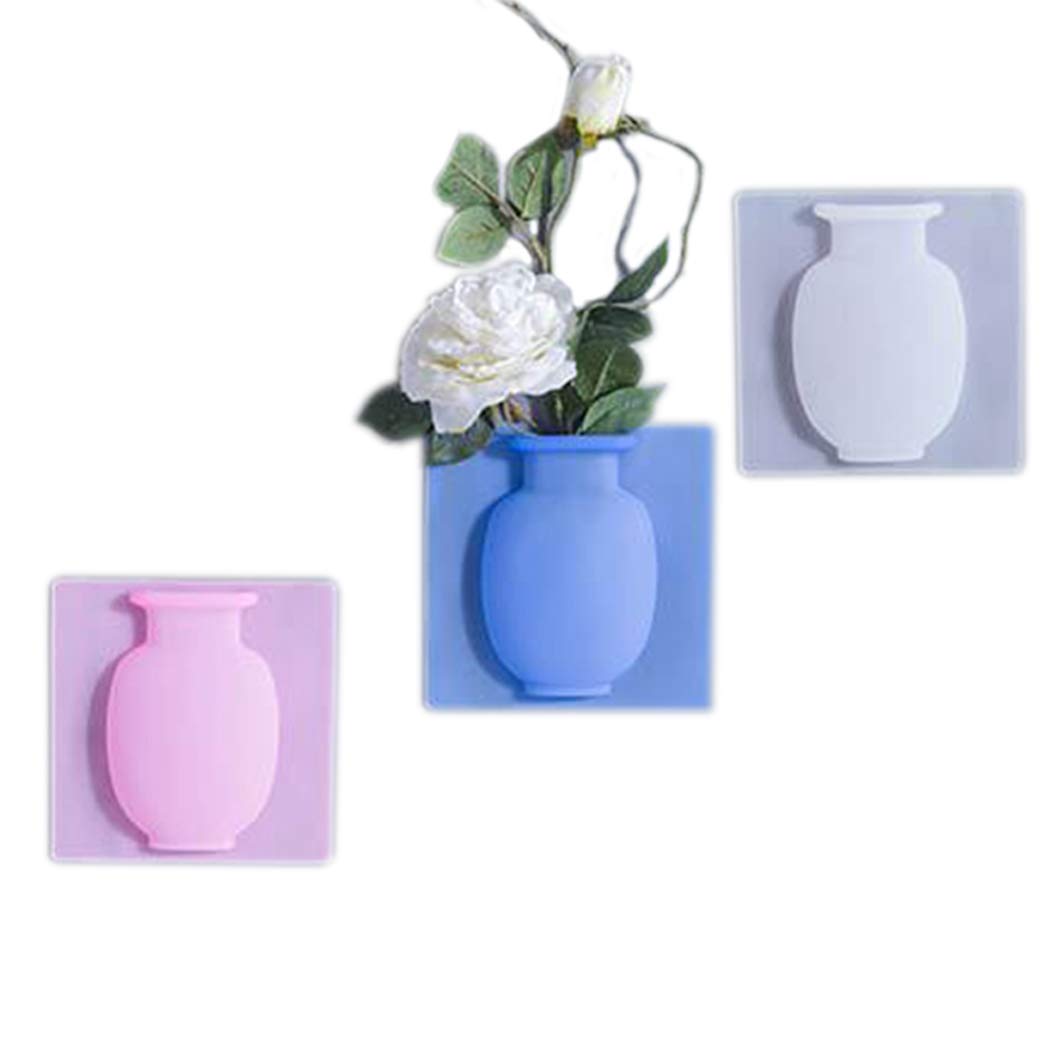 3PCS Magic Sticky Vase Set - Wall Mounted Silicone Flower Planter for Bathroom, Kitchen & Office Decor - Self-Adhesive Suction Cup Vases for Fresh or Artificial Flowers