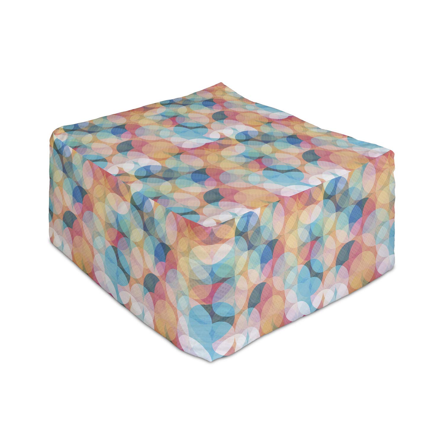 Ambesonne Geometric Rectangle Pouf Ottoman - Soft Pastel Circle Mosaic Design Foot Rest Stool for Living Room & Office - 25