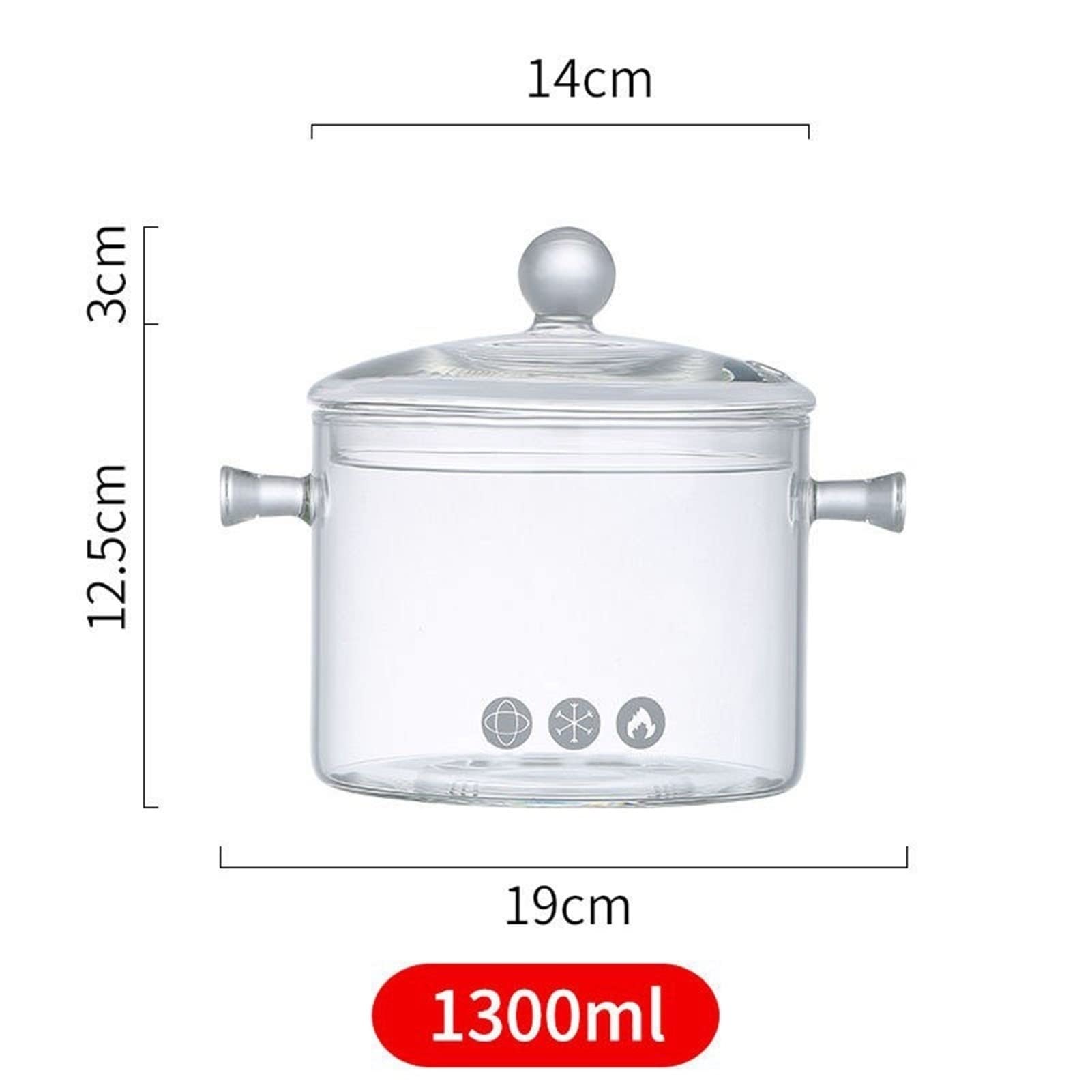 Heat-Resistant Glass Saucepan - 1300ML Clear Stewpot for Salad & Noodle Soup
