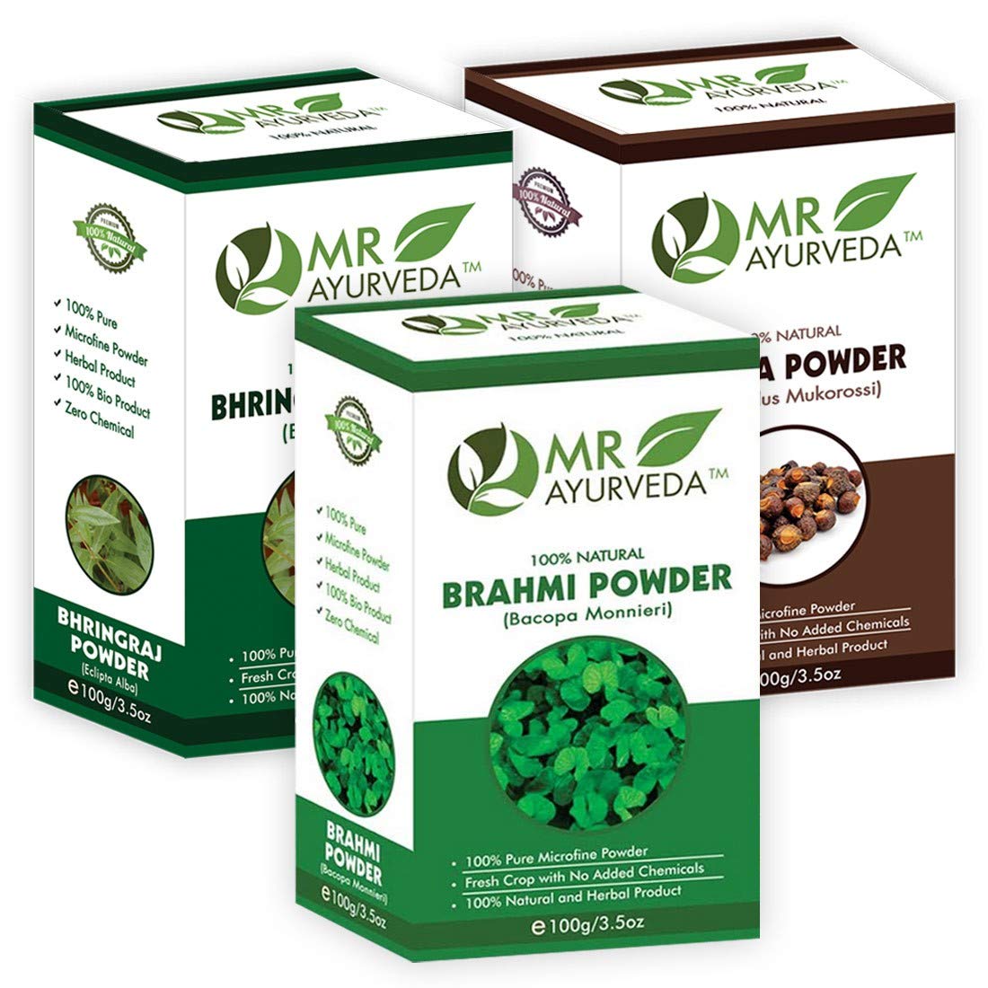 MR Ayurveda 100% Natural Herbal Hair Care Trio - Reetha Powder, Brahmi Powder & Bhringraj Powder (3 x 100g) | Promotes Hair Growth, Reduces Dandruff & Nourishes Scalp | Perfect for DIY Hair Masks & Ayurvedic Hair Treatments