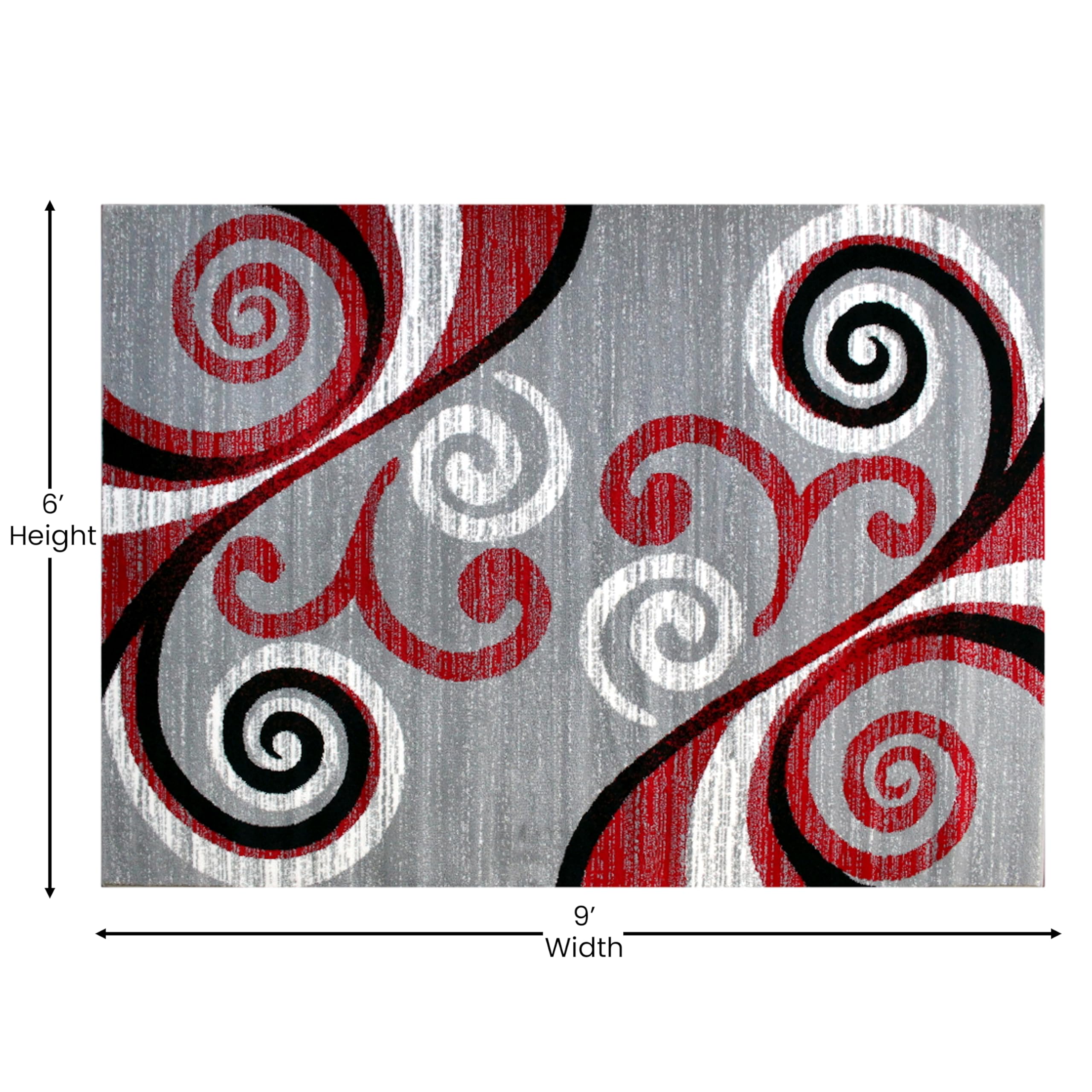 EMMA + OLIVER Olefin Accent Rug 5x7 - Red Swirl Pattern Plush Pile with Jute Backing - Stain & Moisture Resistant Easy-Care Area Rug for Living Room, Bedroom or Office Decor