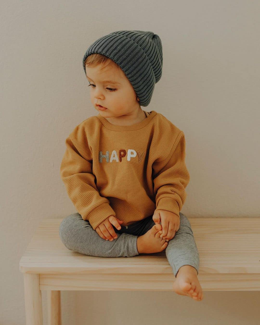 Newborn Baby Boy & Girl Clothes Set - 2PCS Fall Winter Waffle Outfit with Rainbow & Letter Print - Cozy Sweatsuits for Infants | Perfect for Family Photos, Daily Wear & Holiday Gifting