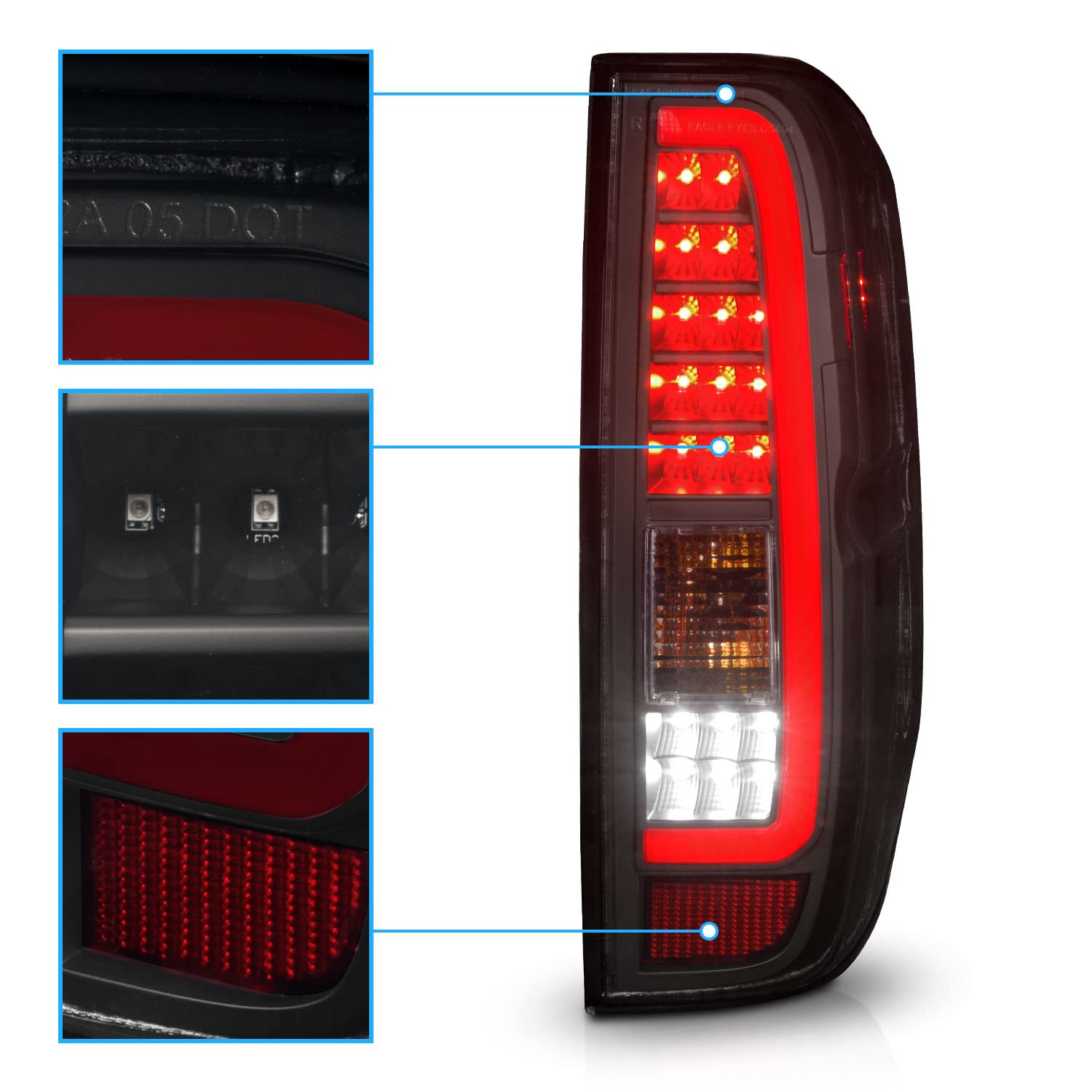 2005-2021 Nissan Frontier & 2009-2012 Suzuki Equator LED Tail Lights - Smoke Black C-Type Replacement Assembly (Pair) - Left & Right Side - Enhanced Night Visibility for Safer Driving