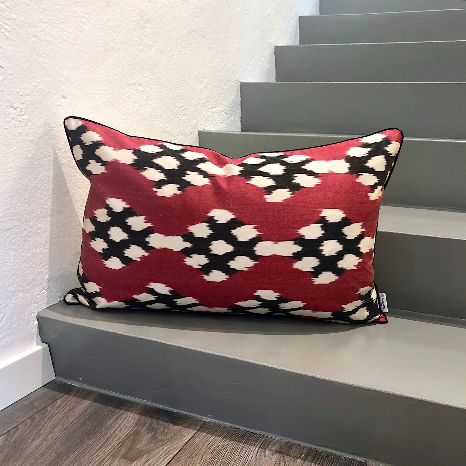 Luxury Silk Ikat Cushion Cover - Redberry Pattern Home Decor Pillow Case for Sofa, Bed, Living Room & Nursery Decor