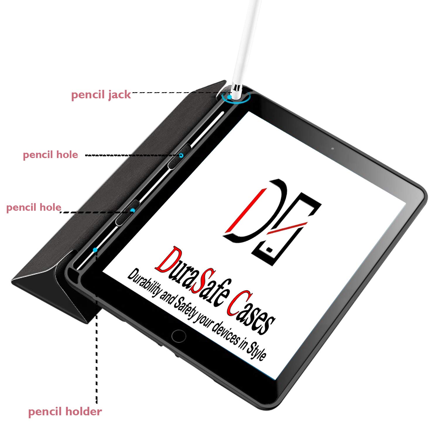 Durable Shockproof iPad Air 5th/4th Generation Case (2022/2020 Model) 10.9 Inch - TPU Silicone Protective Cover with Apple Pencil Holder - Perfect for Work, Travel & School - Black