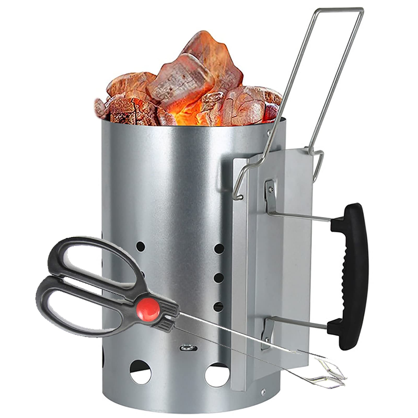URJEKQ Fast BBQ Charcoal Chimney Starter - Heavy Duty Stainless Steel Grill Lighter for Camping, Picnics & Backyard Grilling - Compatible with Weber, Kingsford & Other Charcoal Grills - Perfect for Quick Fire Starting & Even Heat Distribution