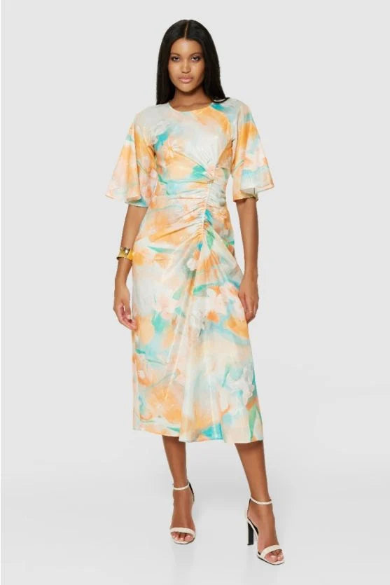 Gloria A-Line Midi Dress - Flowy Orange Summer Dress for Women | Perfect for Beach Vacations, Brunch Dates & Casual Outings