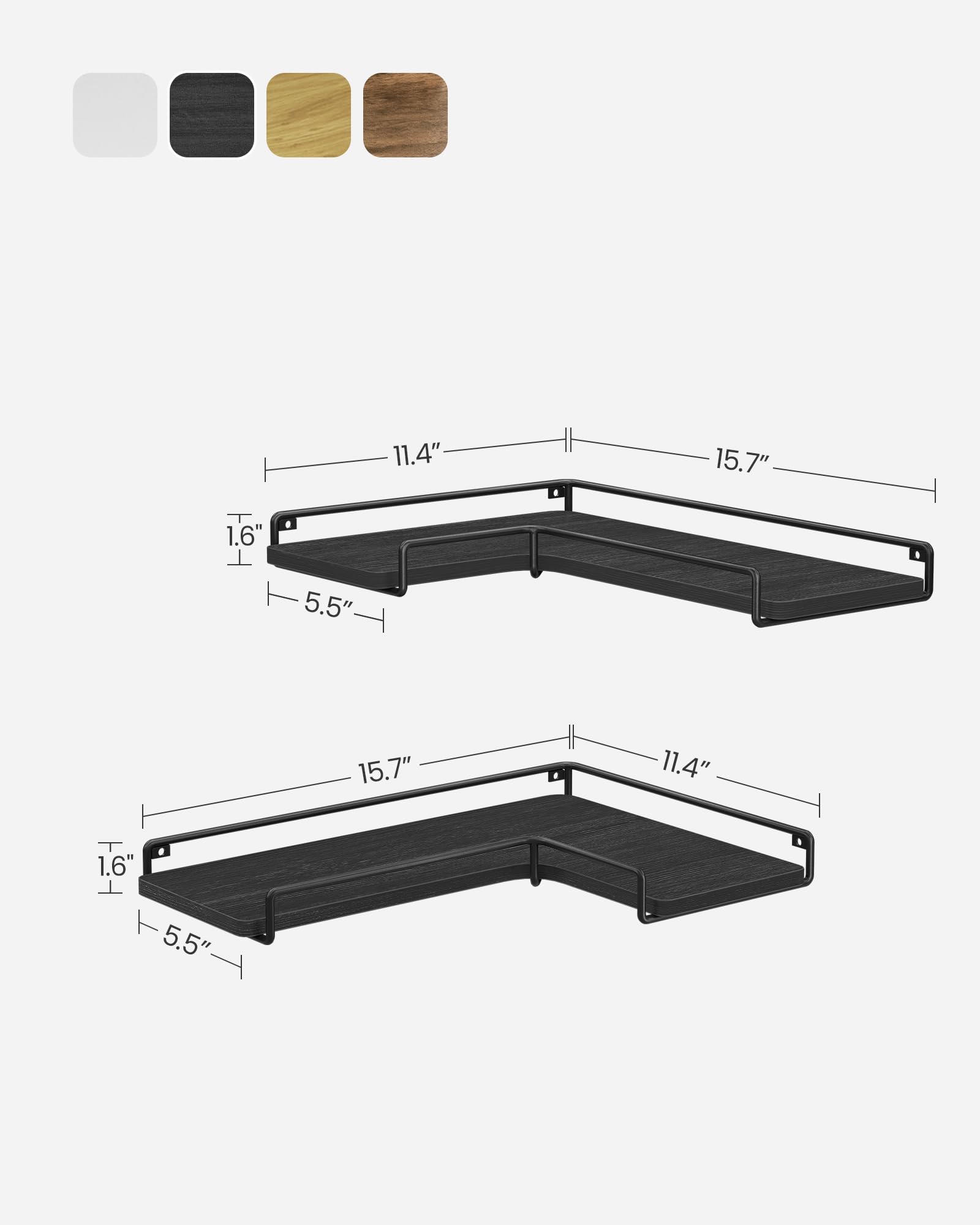 VASAGLE Set of 2 Corner Floating Shelves Wall Mounted - Black Corner Shelf for Living Room, Bedroom, Kitchen & Bathroom - Space Saving Storage Solution for Home Decor, Books & Plants | ULLS831B22