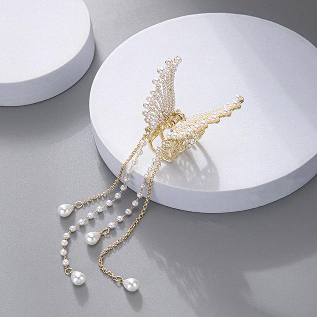 Balirava® Korean Hair Clip for Women - Elegant Butterfly Hairpin with Pearls & Rhinestones - Hair Claw Clip for Women & Girls - Perfect for Weddings, Parties & Everyday Styling (1 Piece)