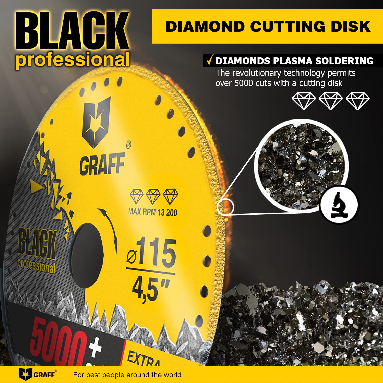 Diamond Metal Cutting Disc 4.5 Inch - GRAFF Black Cut Off Wheels for Angle Grinder with 60X Longer Life - Perfect for Metal Fabrication, Construction & DIY Projects