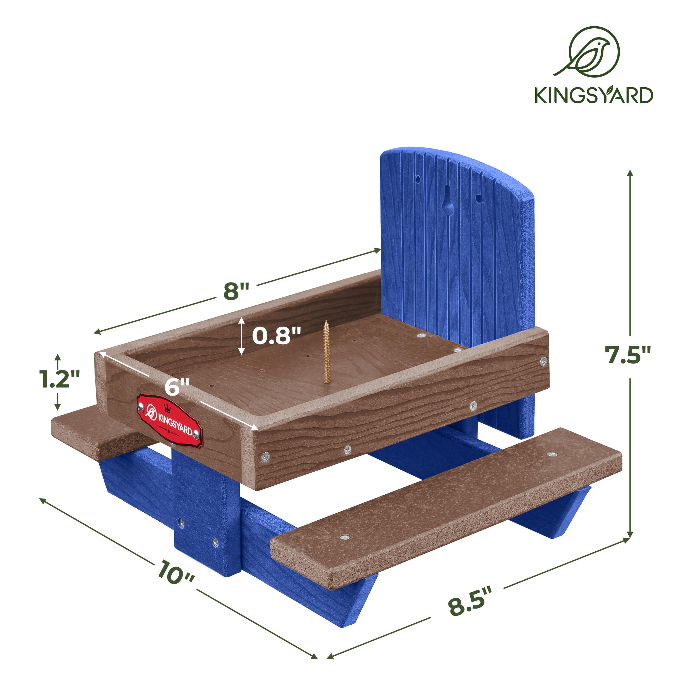 Kingsyard Outdoor Squirrel Feeder Table - Durable Recycled Plastic Chipmunk Picnic Feeder with Corn Cob Holder & 2 Sturdy Benches, Easy to Clean (Blue) - Perfect for Backyard Wildlife Watching & Garden Decoration