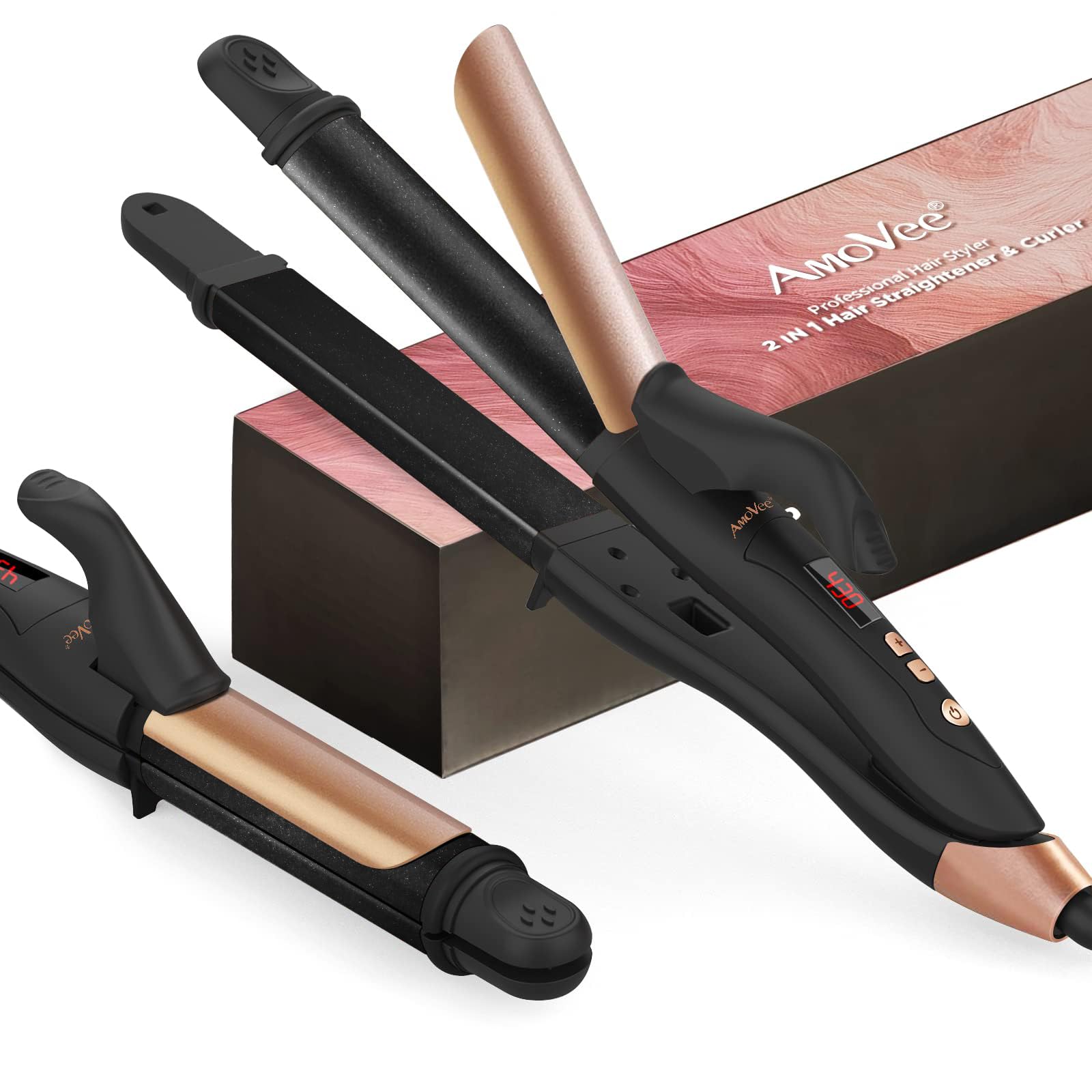 AmoVee Mini Flat Iron & 2-in-1 Hair Straightener - Travel Size for On-the-Go Styling, Perfect for Home, Salon & Vacation Use