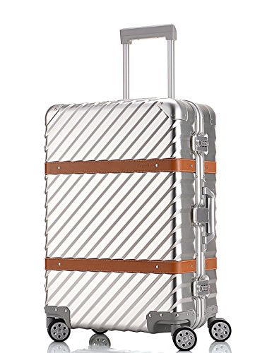 Lightweight Aluminum Magnesium Alloy Hardshell Carry-On Luggage - TSA Approved 24 Inch Silver Suitcase for Air Travel & Business Trips
