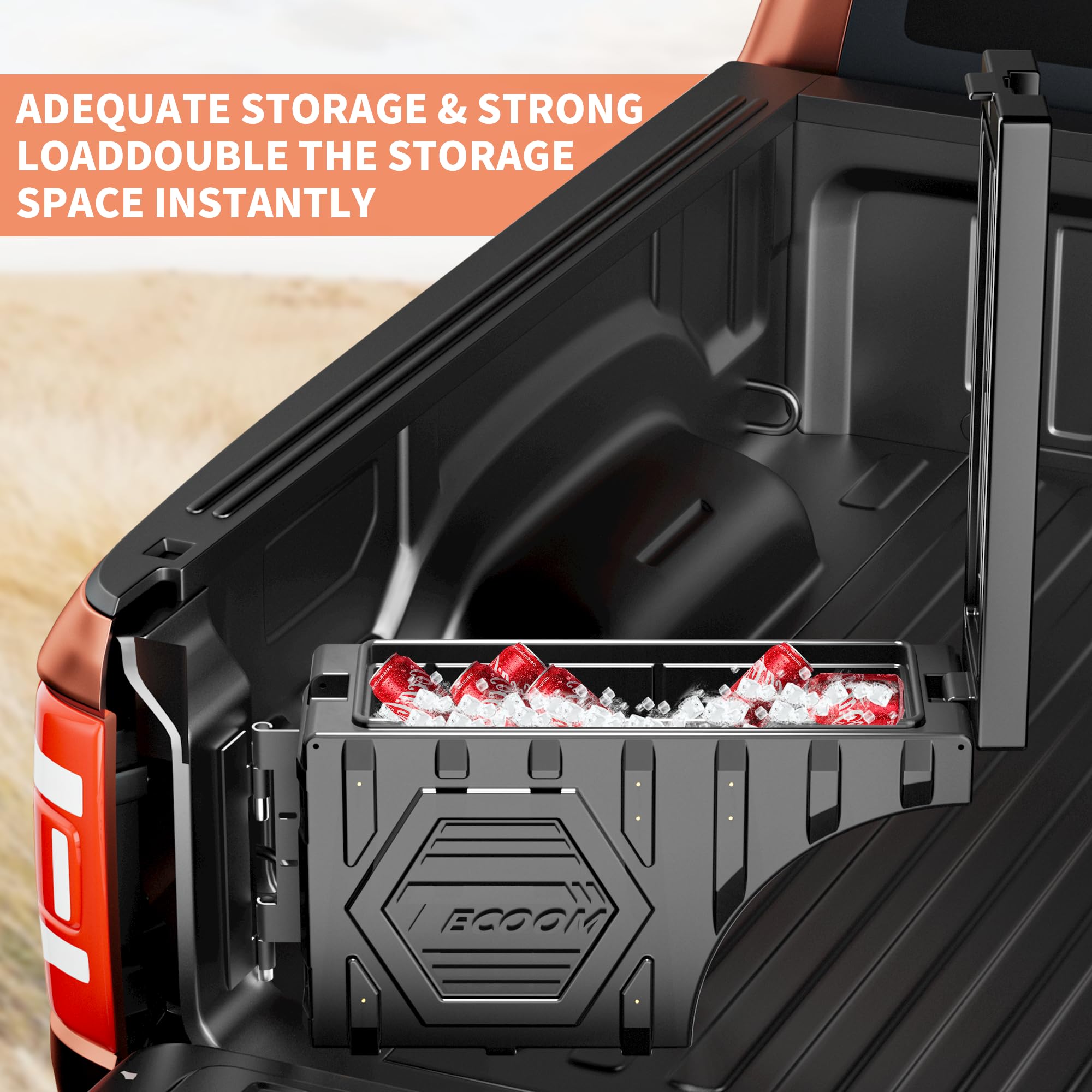 Tecoom 20L Universal Lockable Waterproof Truck Bed Storage Box - Double Layer Swing Tool Organizer for Driver & Passenger Side - Heavy Duty Truck Trunk Organizer (Black, 1PC) | Perfect for Pickup Truck Accessories & Off-Road Storage Solutions