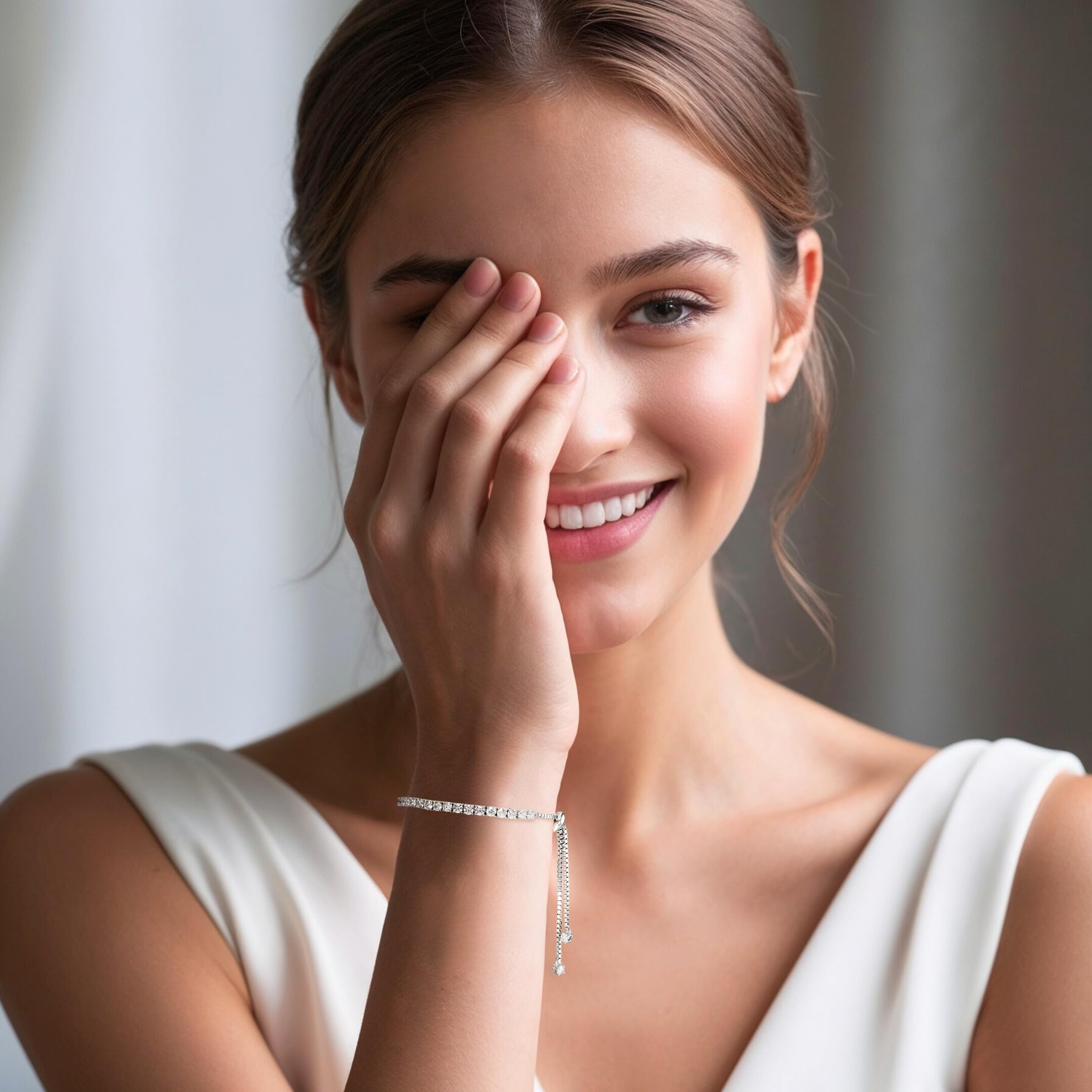 LOVE&LOVE Moissanite Tennis Bracelet for Women - 925 Sterling Silver Adjustable Diamond Simulator Bracelet - Elegant Jewelry Gift for Birthday, Anniversary, Valentine's Day - Perfect for Parties, Weddings & Special Occasions