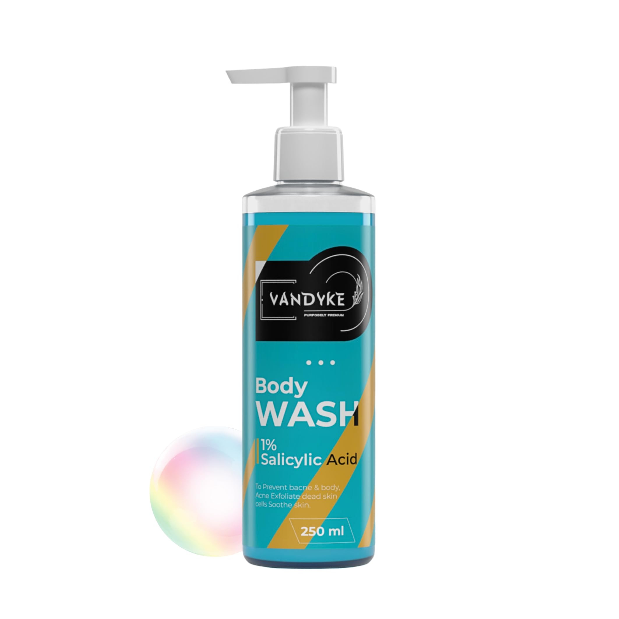 Vandyke 1% Salicylic Acid Body Wash for Acne Treatment - Paraben & SLS Free Shower Gel (250ml) - Gentle Exfoliating Cleanser for Back, Chest & Body Breakouts