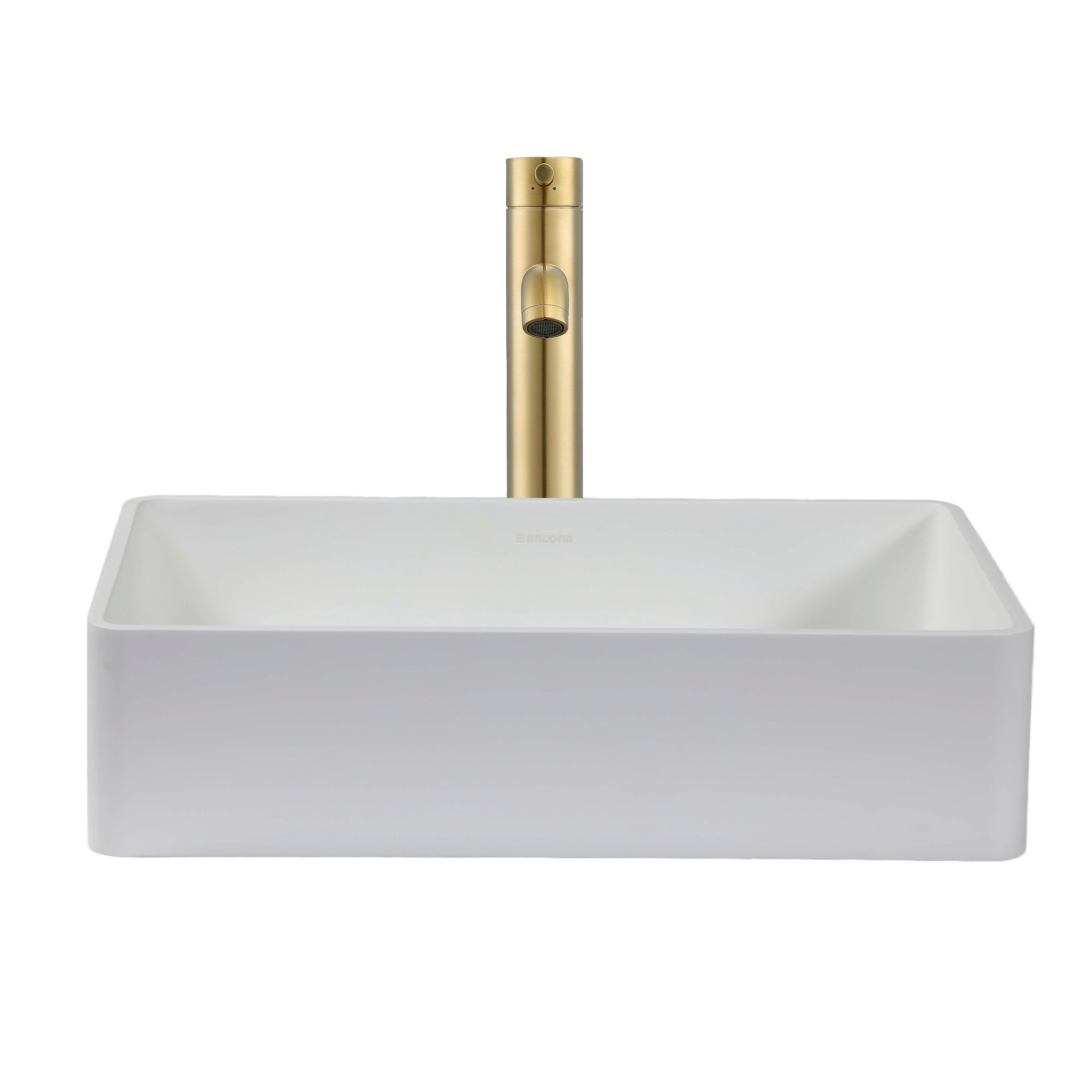 Ancona Holbrook White Ceramic Vessel Bathroom Sink with Brushed Champagne Gold Single Hole Faucet - Modern Vanity Basin for Powder Room, Guest Bath & Master Bathroom Decor