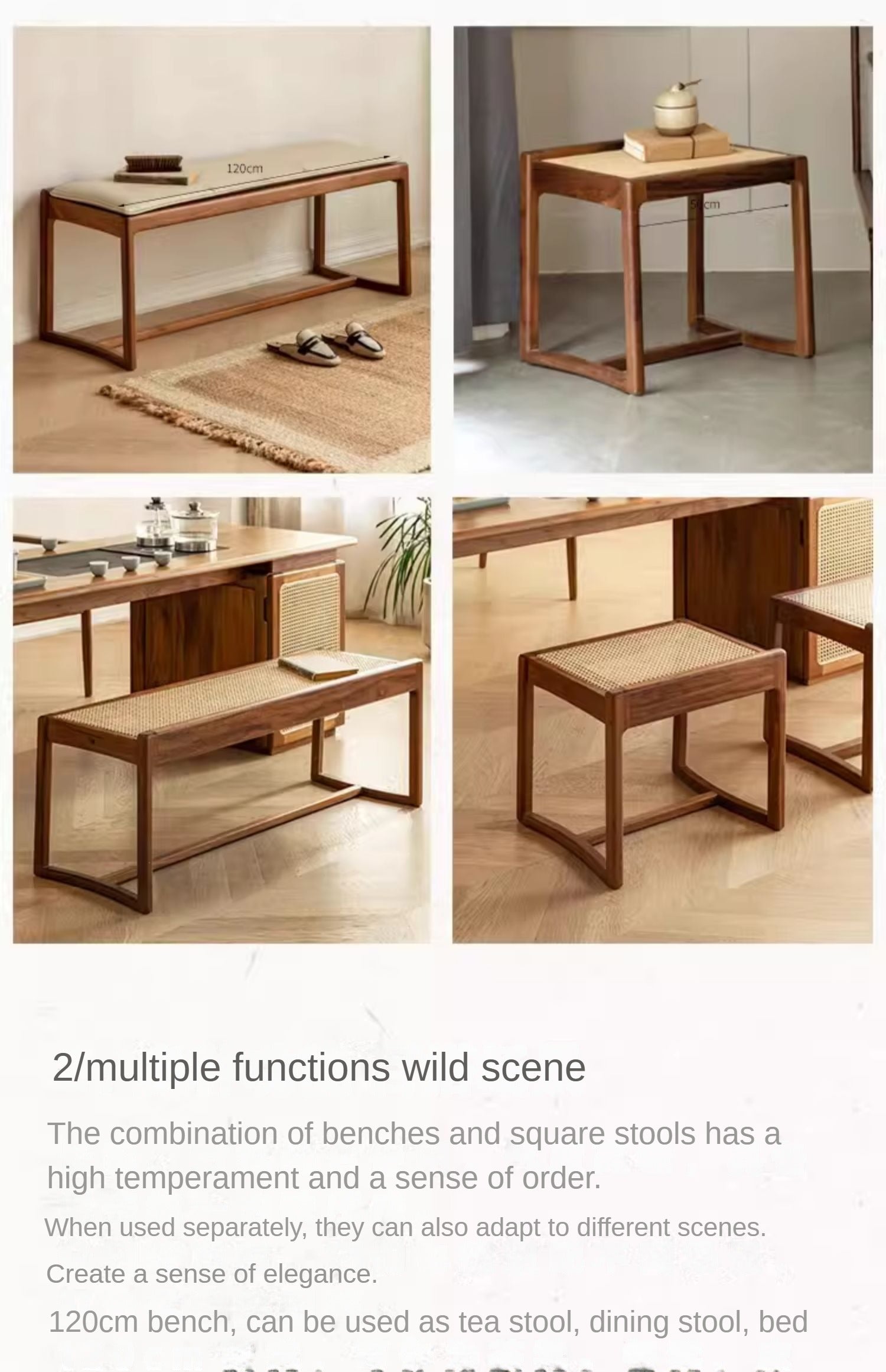 Black Walnut Solid Wood Square Stool Bench - Handcrafted Rustic Stool for Kitchen, Entryway & Bedroom - Durable Wooden Seat for Home Decor & Farmhouse Style
